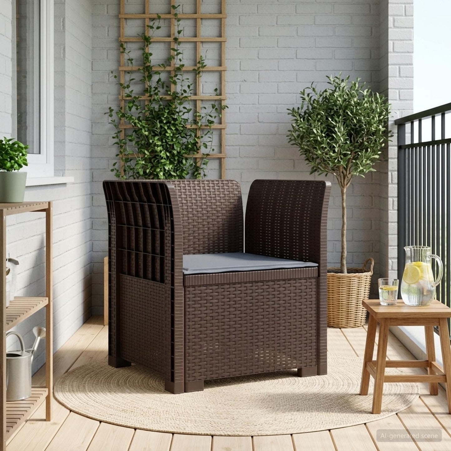 Eénpersoons Fauteuil met Kussen Rattan Look PP Bruin is nu te koop bij PeponiXL, paradijselijk wonen!