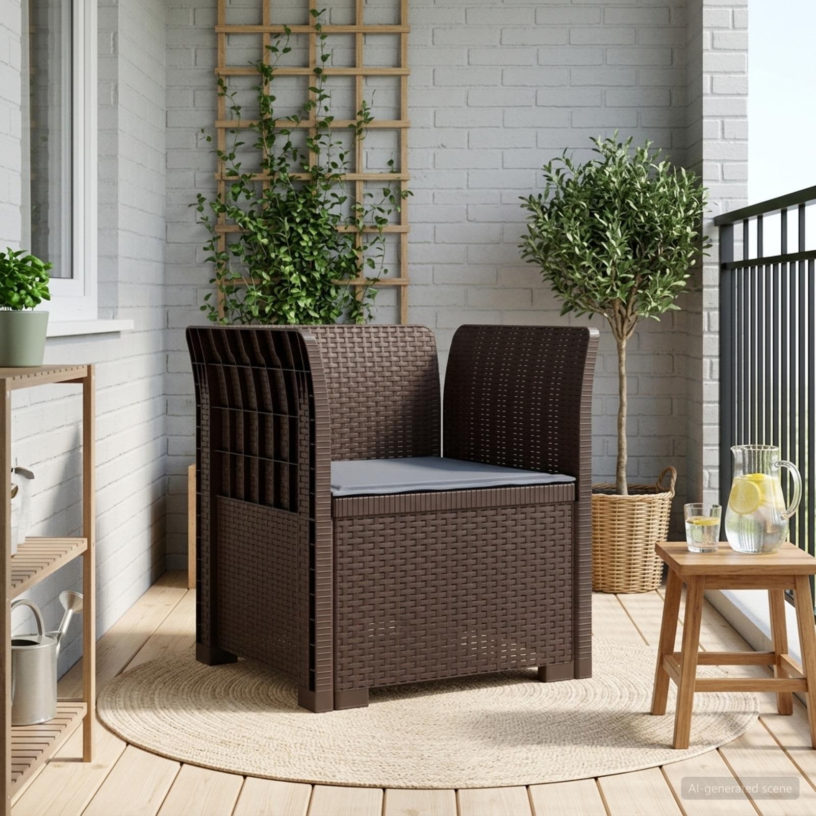 Eénpersoons Fauteuil met Kussen Rattan Look PP Bruin is nu te koop bij PeponiXL, paradijselijk wonen!