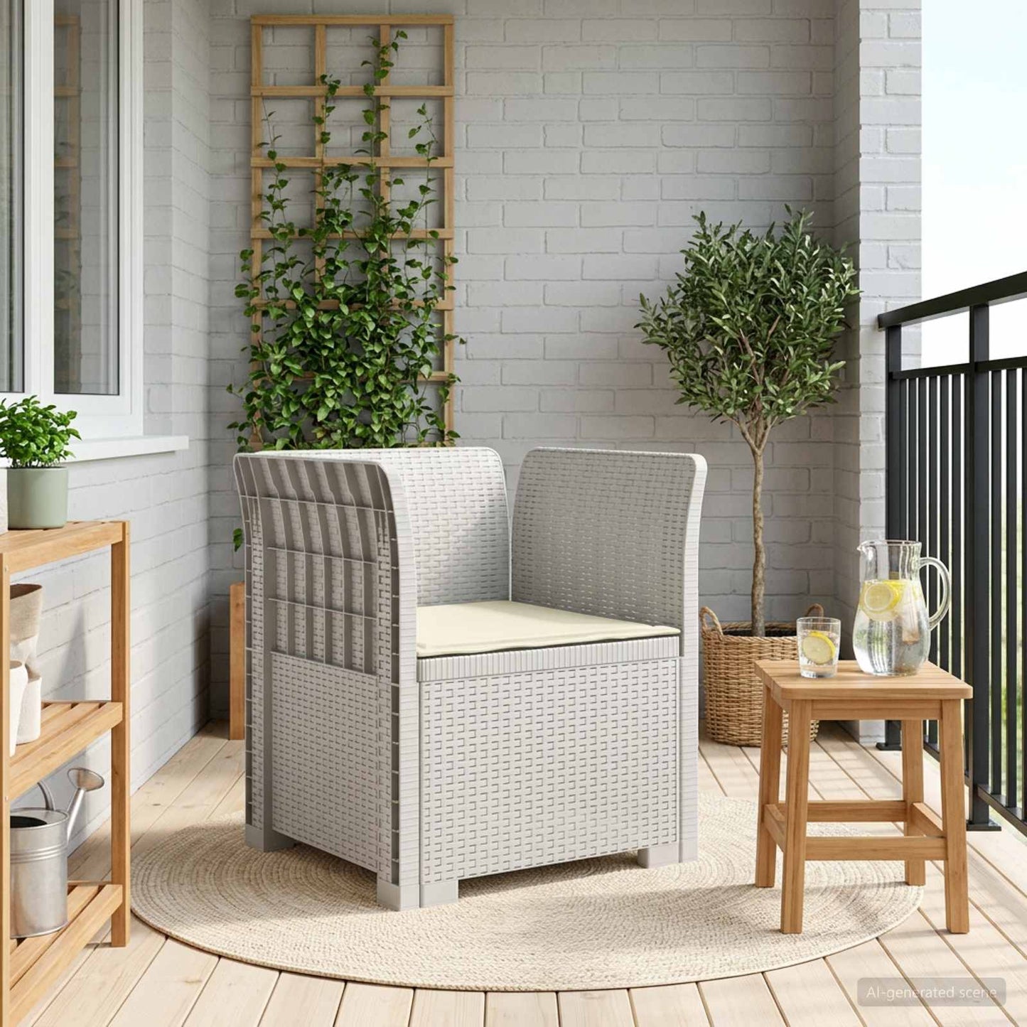 Eénpersoons Fauteuil met Kussen Rattan Look PP Wit is nu te koop bij PeponiXL, paradijselijk wonen!