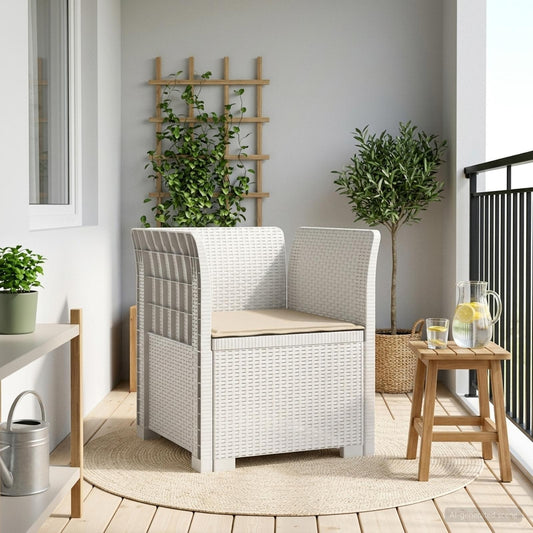 Eénpersoons Fauteuil met Kussen Rattan Look PP Wit is nu te koop bij PeponiXL, paradijselijk wonen!