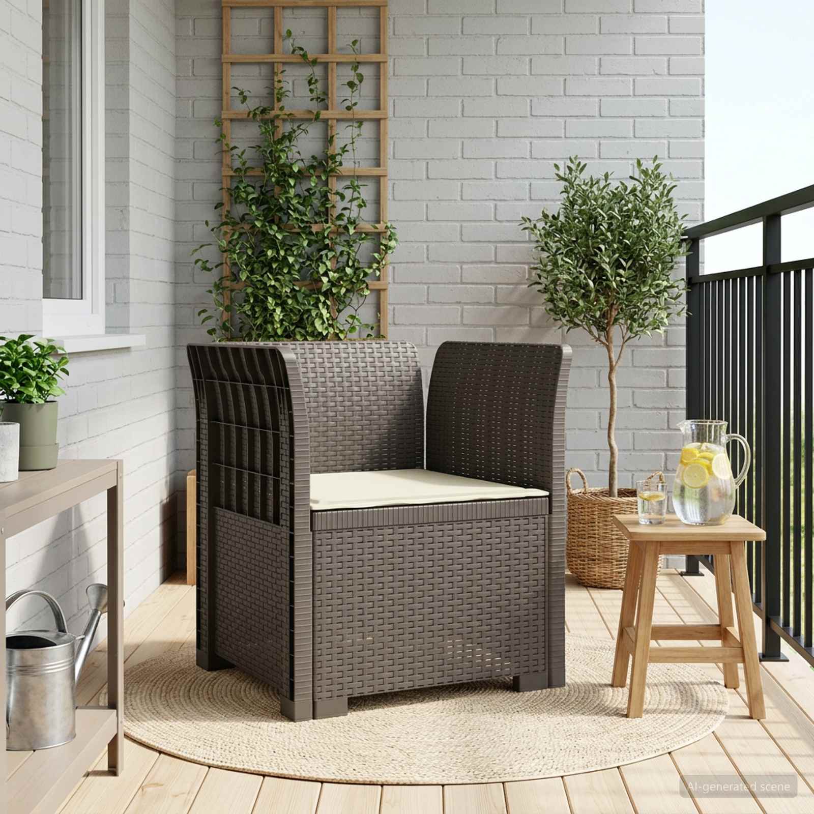 Eénpersoons Fauteuil met Kussen Rattan Look PP Lichtgrijs is nu te koop bij PeponiXL, paradijselijk wonen!