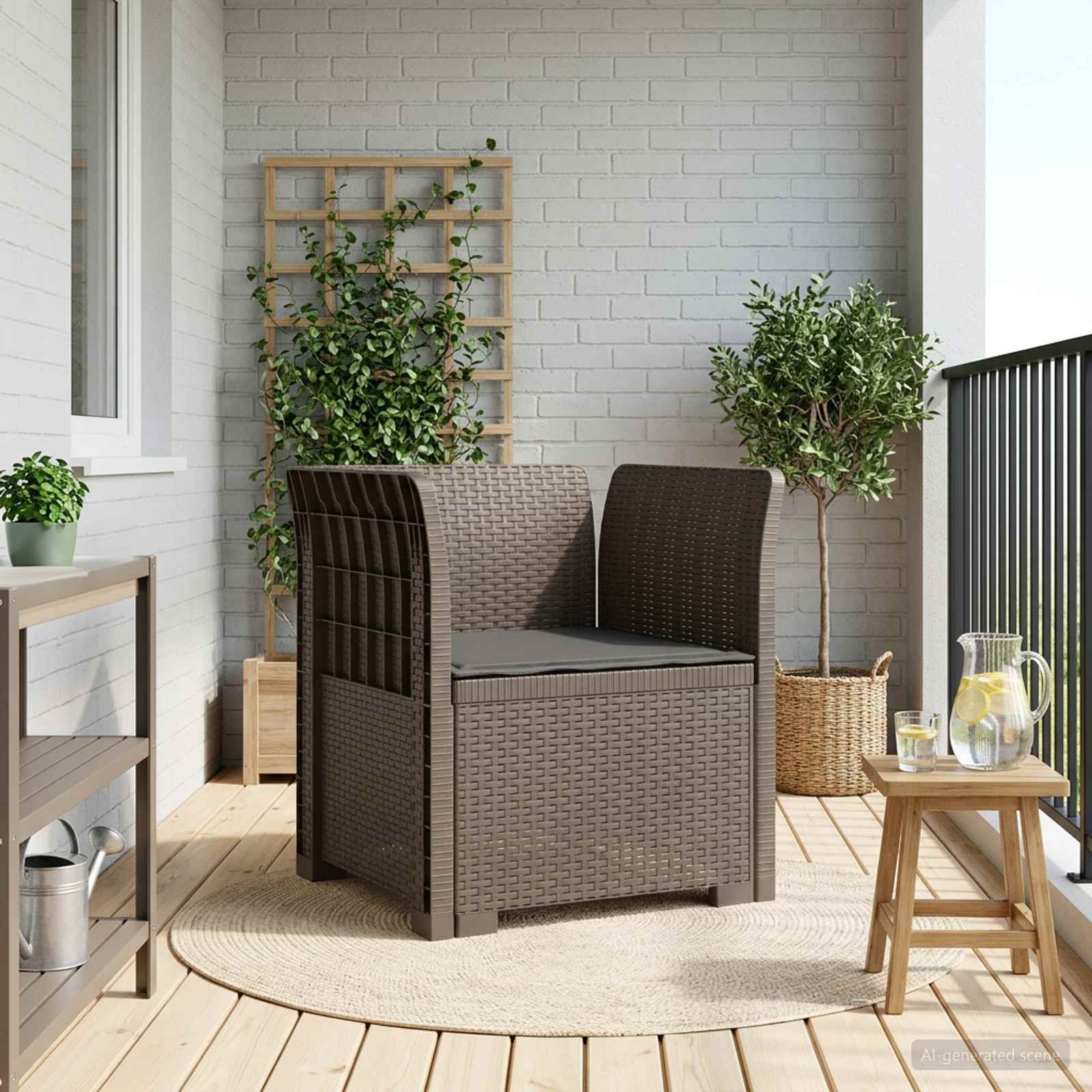 Eénpersoons Fauteuil met Kussen Rattan Look PP Lichtgrijs is nu te koop bij PeponiXL, paradijselijk wonen!