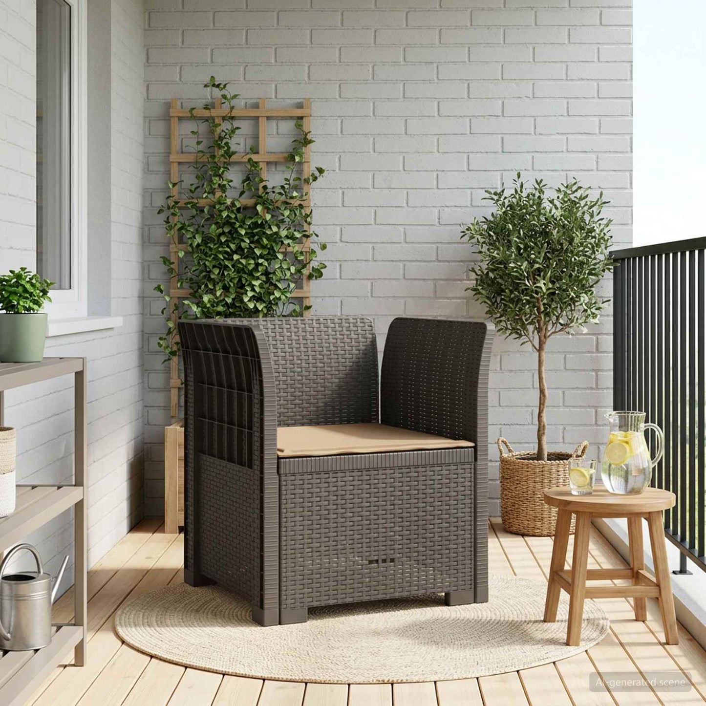 Eénpersoons Fauteuil met Kussen Rattan Look PP Lichtgrijs is nu te koop bij PeponiXL, paradijselijk wonen!