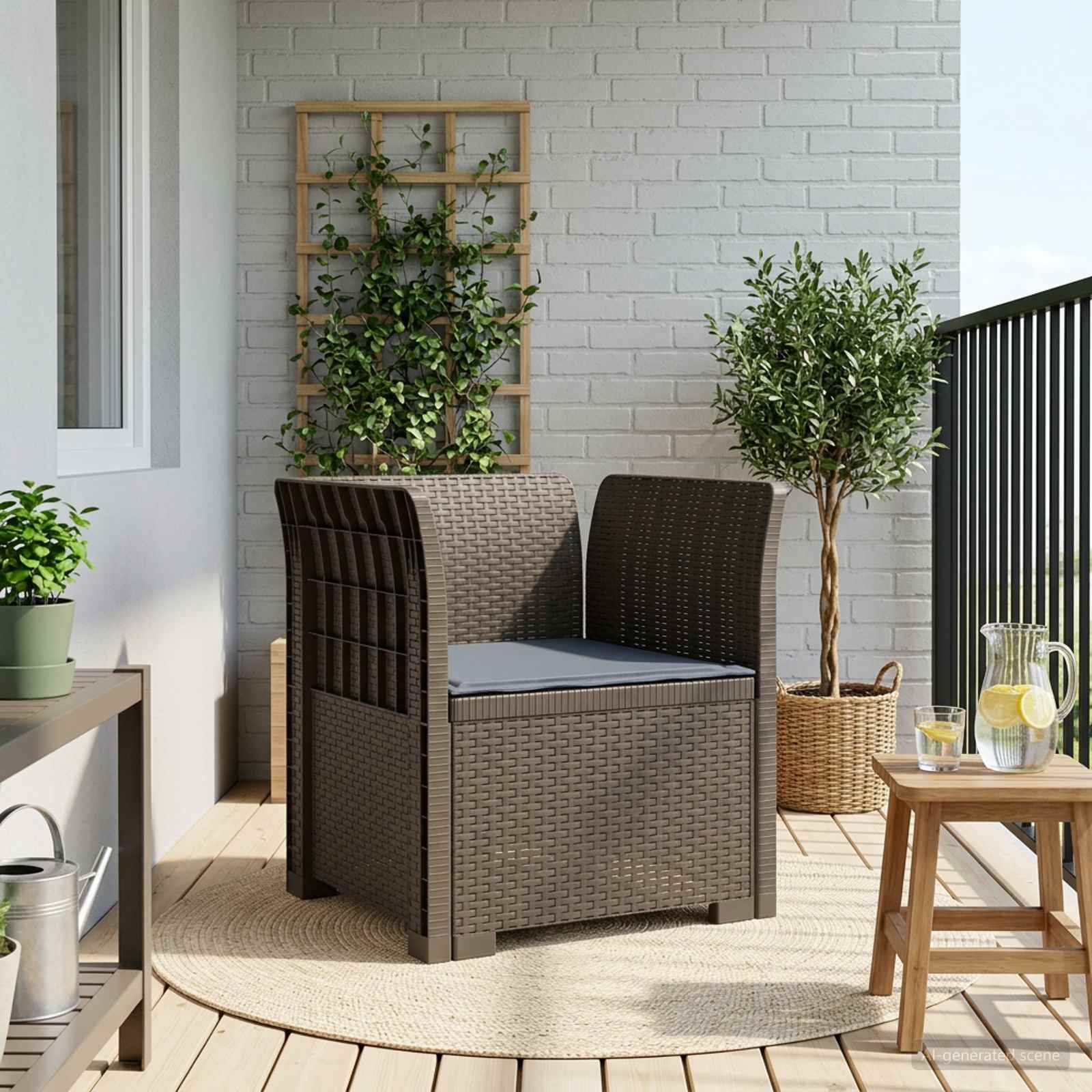 Eénpersoons Fauteuil met Kussen Rattan Look PP Lichtgrijs is nu te koop bij PeponiXL, paradijselijk wonen!