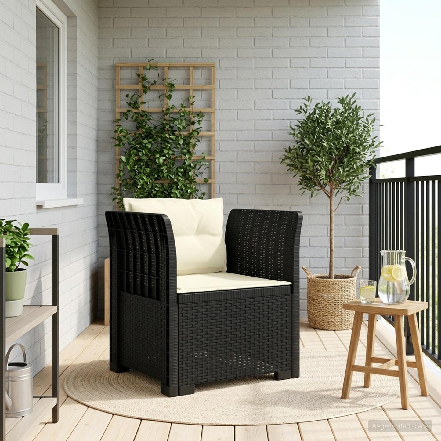 Eénpersoons Fauteuil met Kussens Rattan Look PP Antraciet is nu te koop bij PeponiXL, paradijselijk wonen!