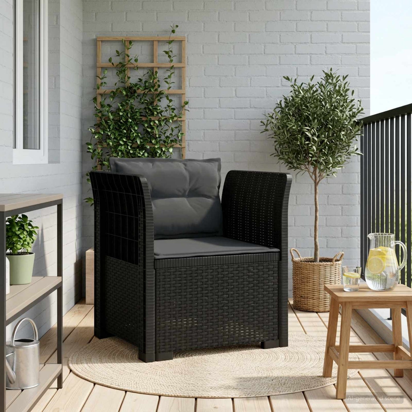 Eénpersoons Fauteuil met Kussens Rattan Look PP Antraciet is nu te koop bij PeponiXL, paradijselijk wonen!