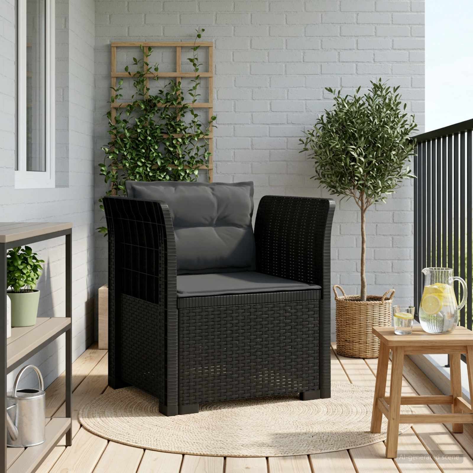 Eénpersoons Fauteuil met Kussens Rattan Look PP Antraciet is nu te koop bij PeponiXL, paradijselijk wonen!