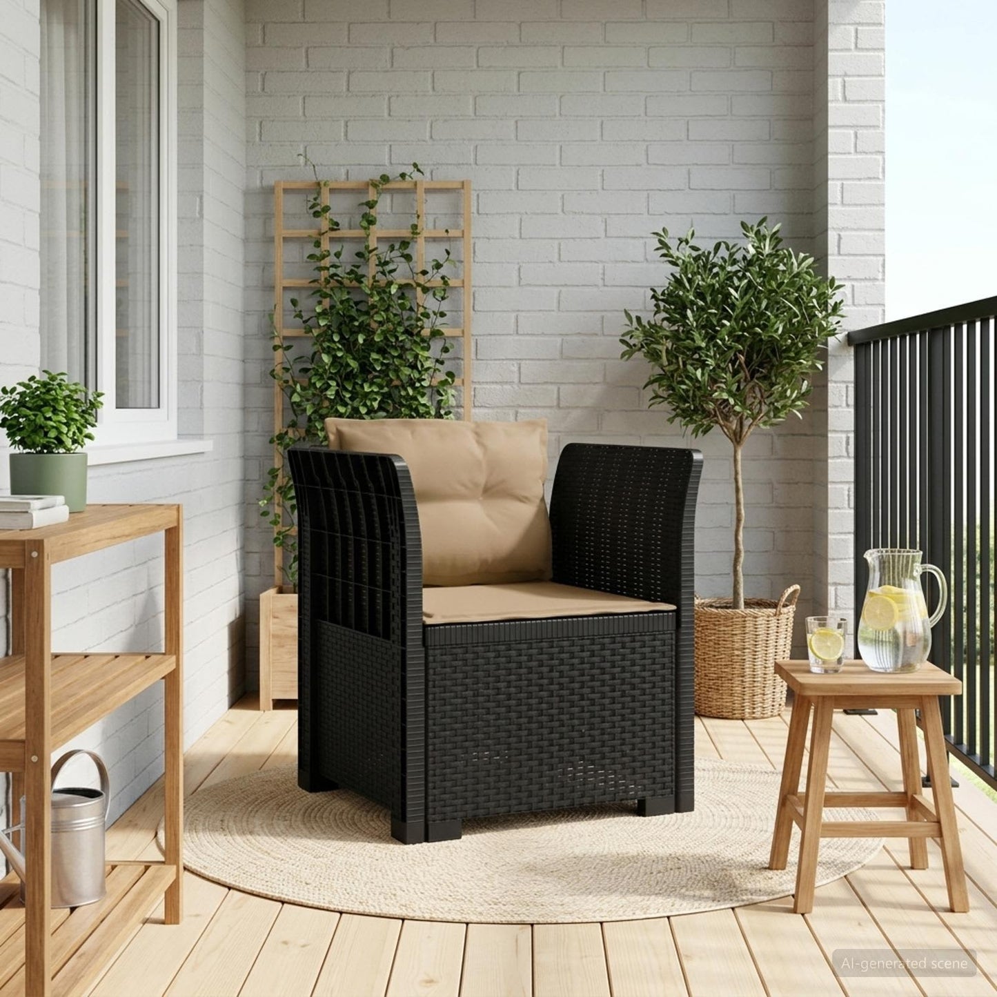 Eénpersoons Fauteuil met Kussens Rattan Look PP Antraciet is nu te koop bij PeponiXL, paradijselijk wonen!