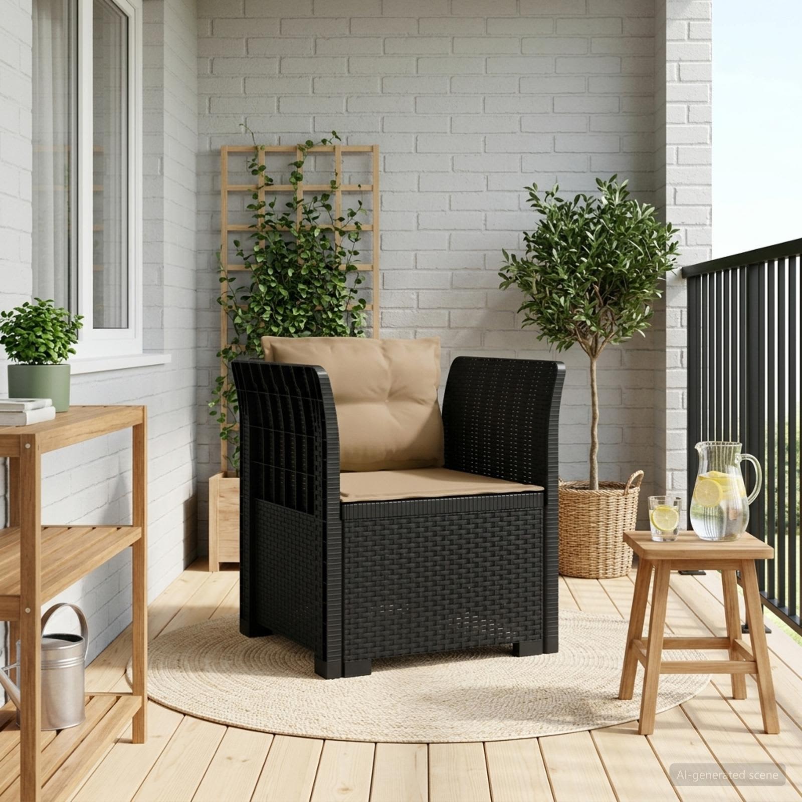 Eénpersoons Fauteuil met Kussens Rattan Look PP Antraciet is nu te koop bij PeponiXL, paradijselijk wonen!