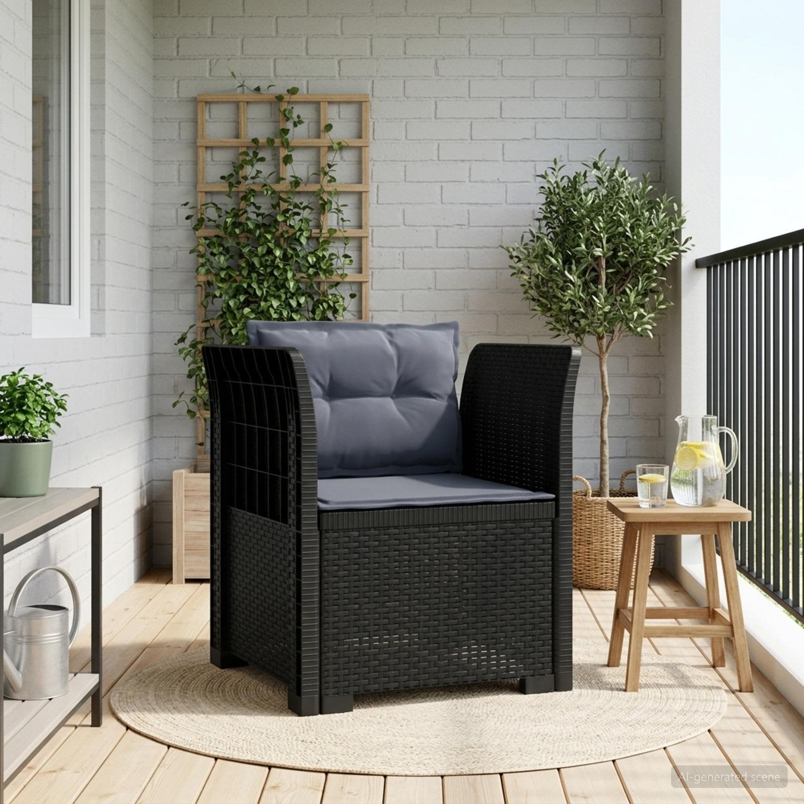 Eénpersoons Fauteuil met Kussens Rattan Look PP Antraciet is nu te koop bij PeponiXL, paradijselijk wonen!