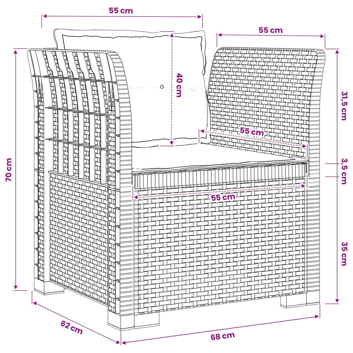 Eénpersoons Fauteuil met Kussens Rattan Look PP Antraciet is nu te koop bij PeponiXL, paradijselijk wonen!
