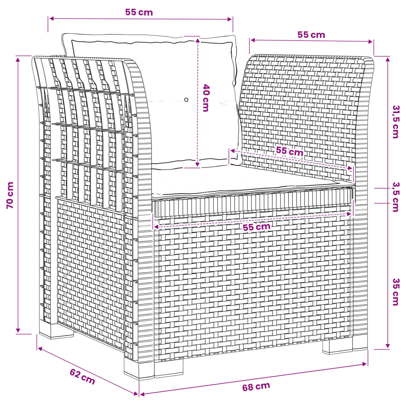 Eénpersoons Fauteuil met Kussens Rattan Look PP Antraciet is nu te koop bij PeponiXL, paradijselijk wonen!