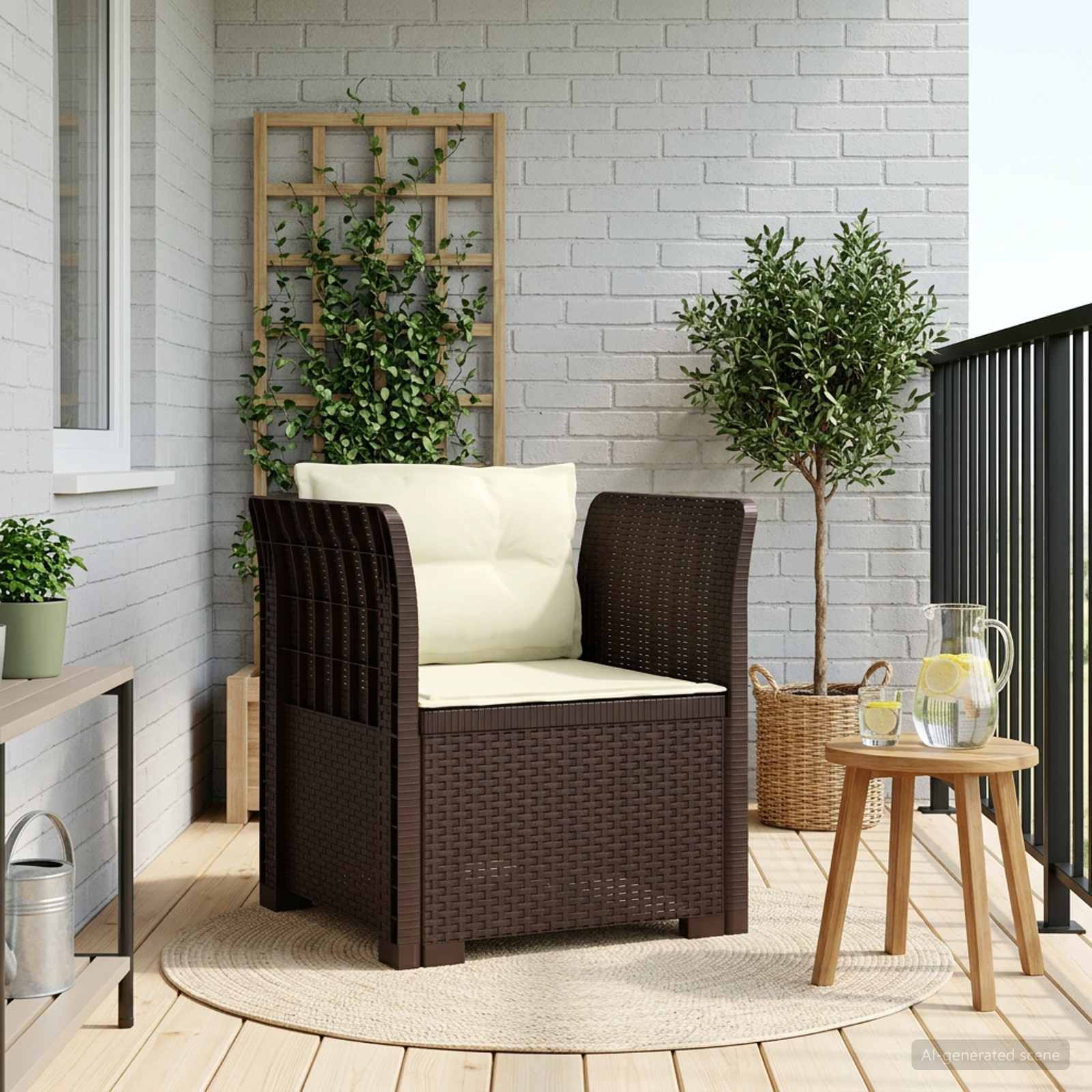Eénpersoons Fauteuil met Kussens Rattan Look PP Bruin is nu te koop bij PeponiXL, paradijselijk wonen!