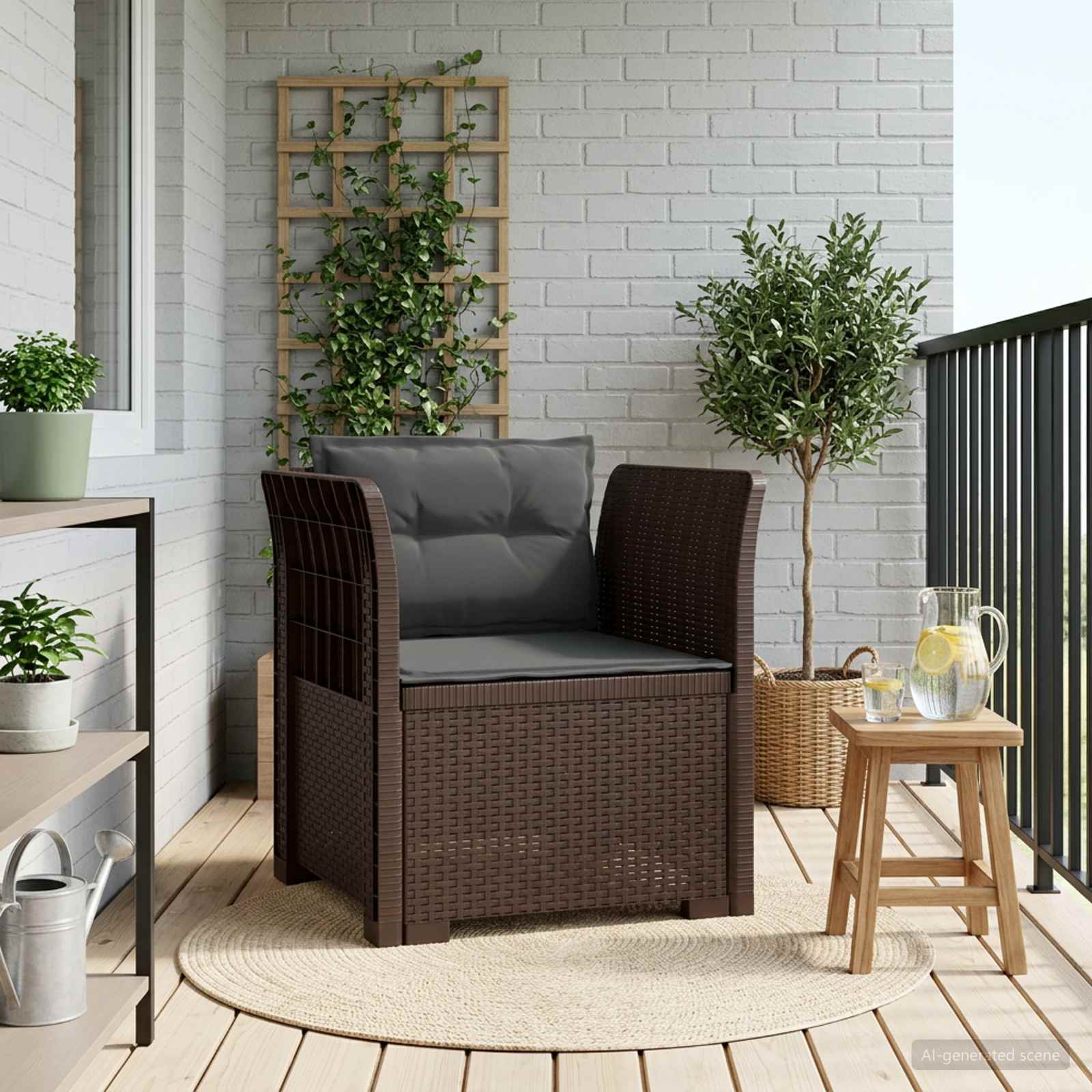 Eénpersoons Fauteuil met Kussens Rattan Look PP Bruin is nu te koop bij PeponiXL, paradijselijk wonen!