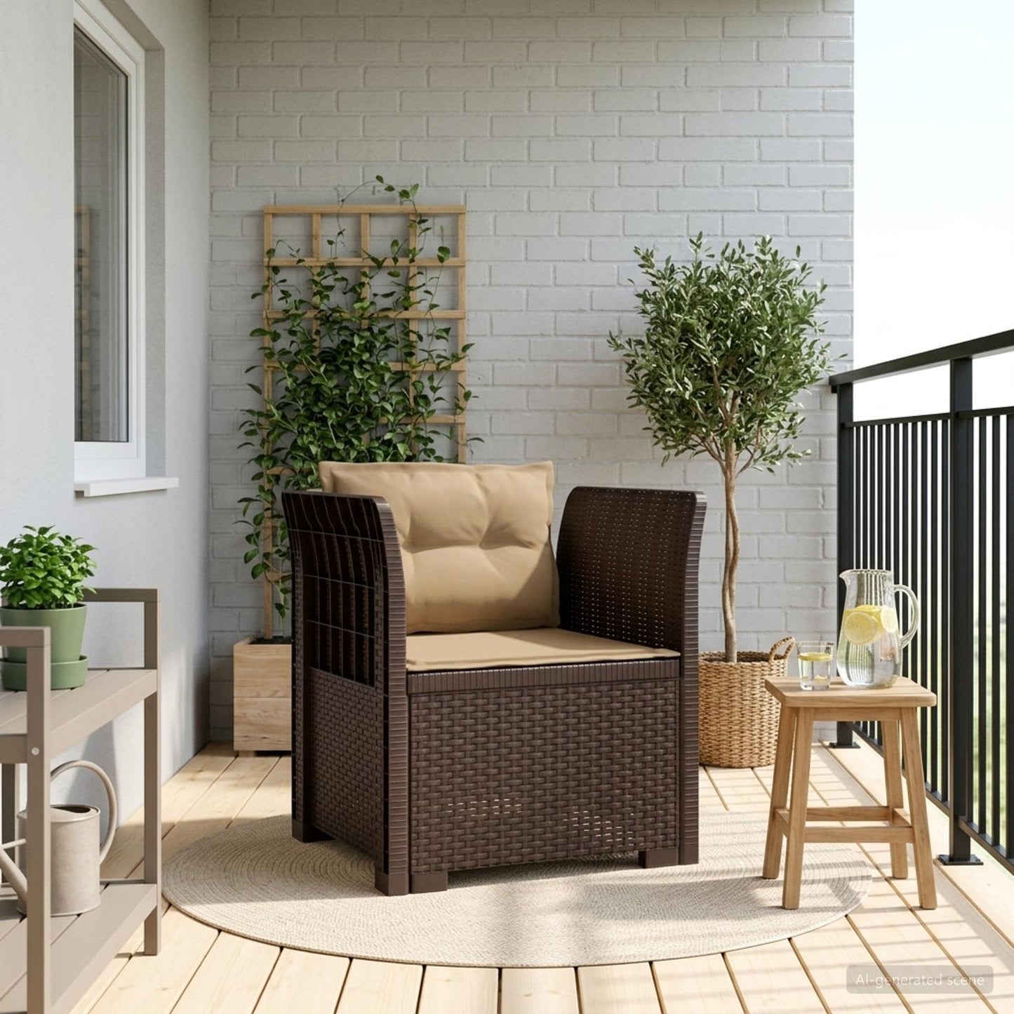 Eénpersoons Fauteuil met Kussens Rattan Look PP Bruin is nu te koop bij PeponiXL, paradijselijk wonen!
