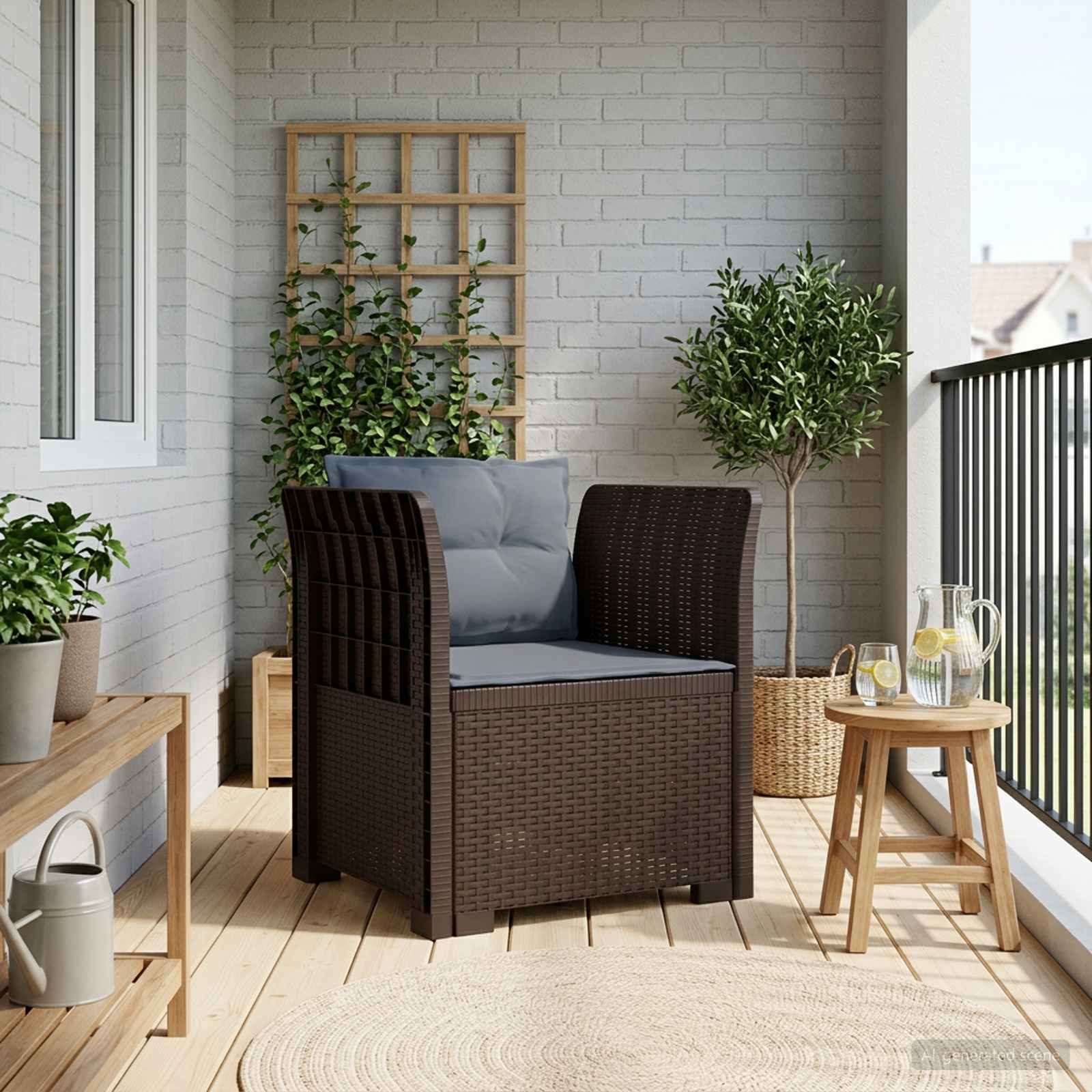 Eénpersoons Fauteuil met Kussens Rattan Look PP Bruin is nu te koop bij PeponiXL, paradijselijk wonen!