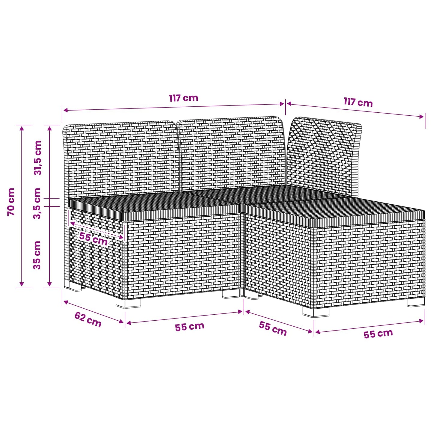 3-zits Tuinbank in Rattan Look PP Lichtgrijs is nu te koop bij PeponiXL, paradijselijk wonen!