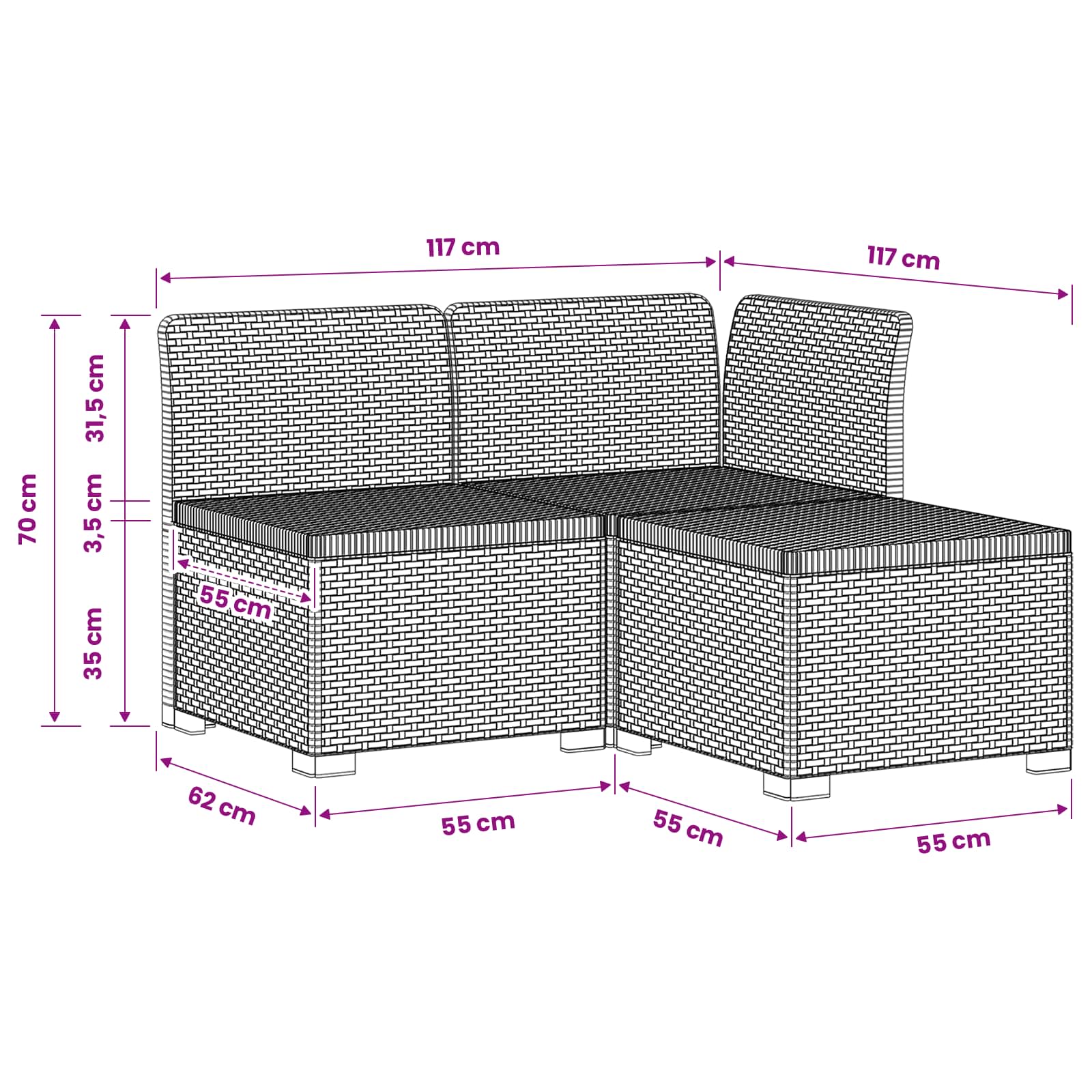 3-zits Tuinbank in Rattan Look PP Lichtgrijs is nu te koop bij PeponiXL, paradijselijk wonen!