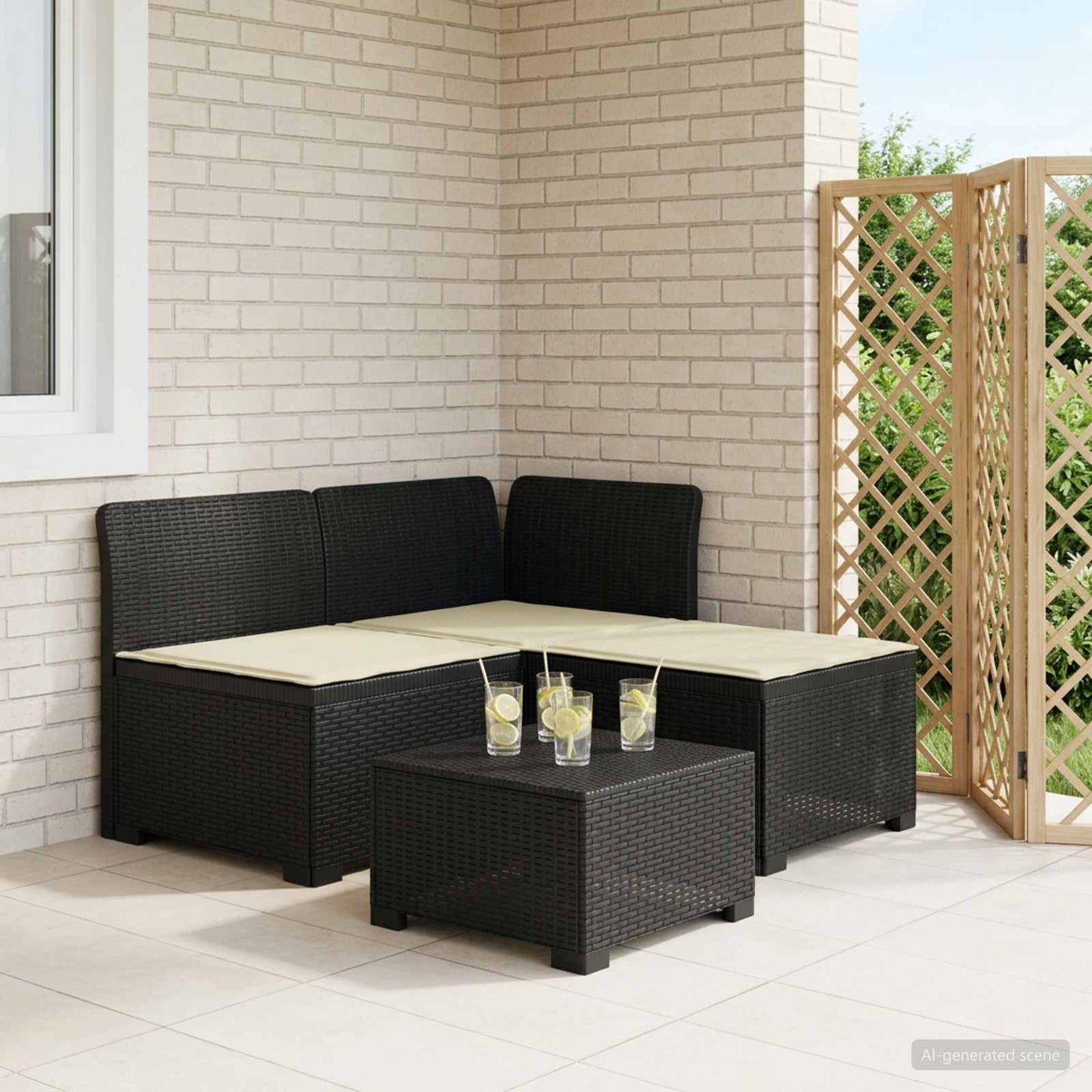 3-zits tuinbank met kussens in rattanlook PP Antraciet is nu te koop bij PeponiXL, paradijselijk wonen!