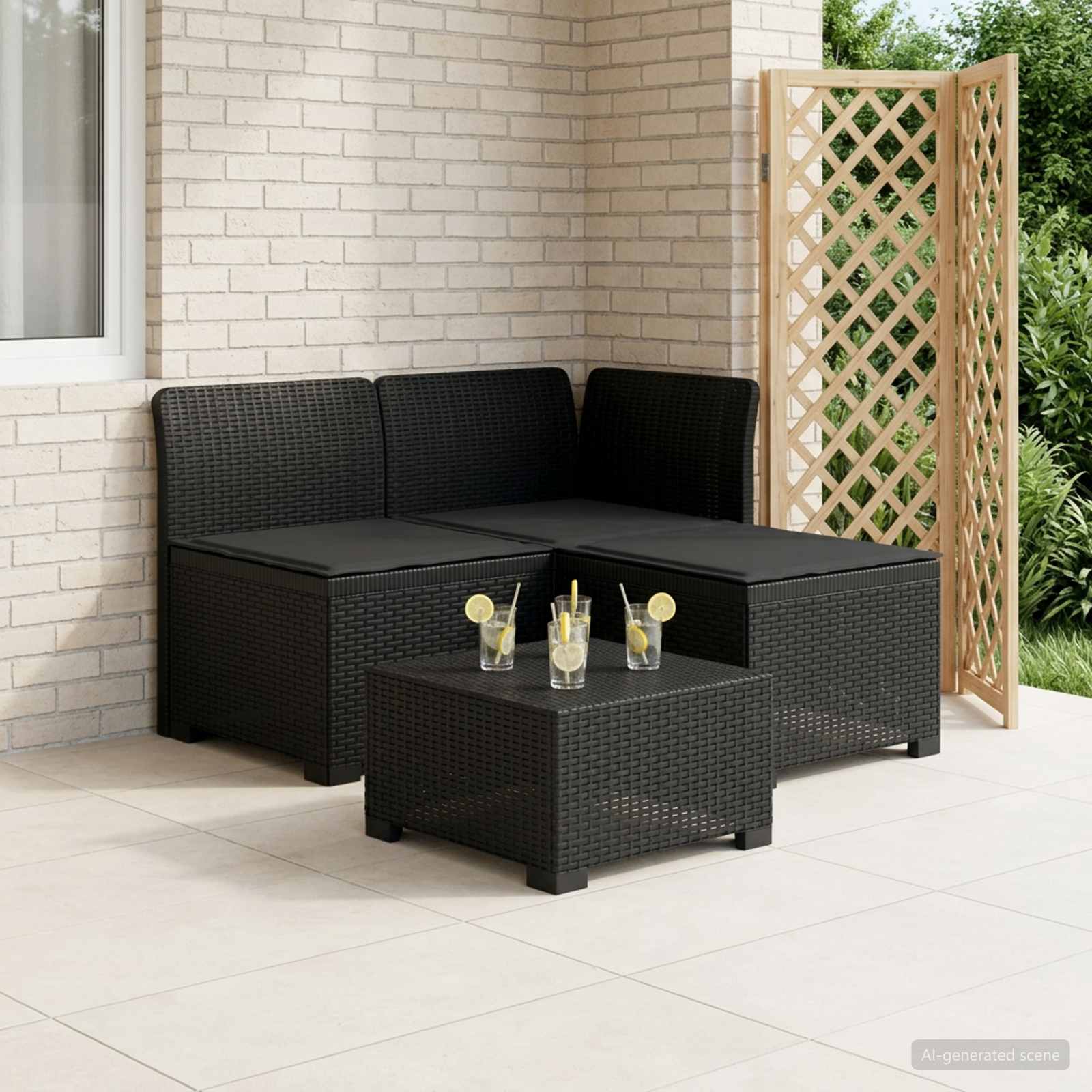 3-zits tuinbank met kussens in rattanlook PP Antraciet is nu te koop bij PeponiXL, paradijselijk wonen!