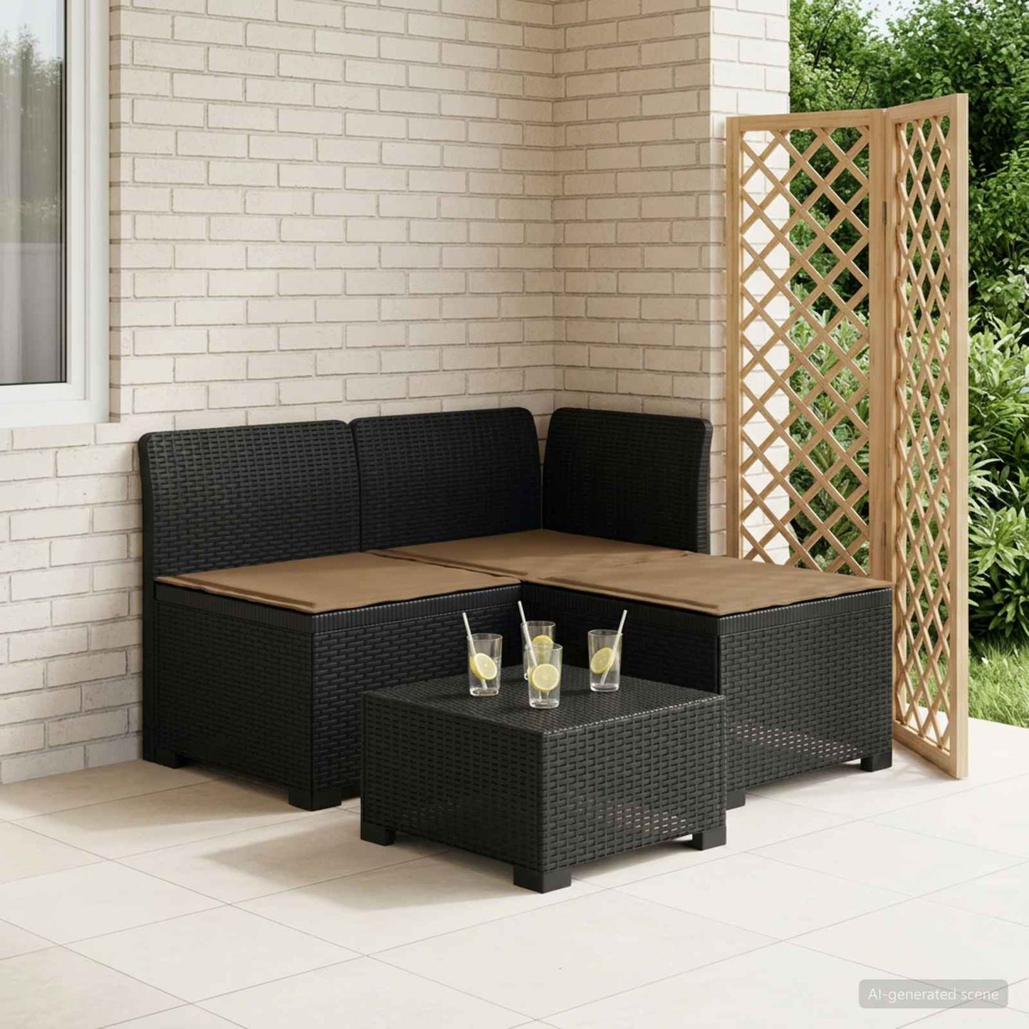 3-zits tuinbank met kussens in rattanlook PP Antraciet is nu te koop bij PeponiXL, paradijselijk wonen!