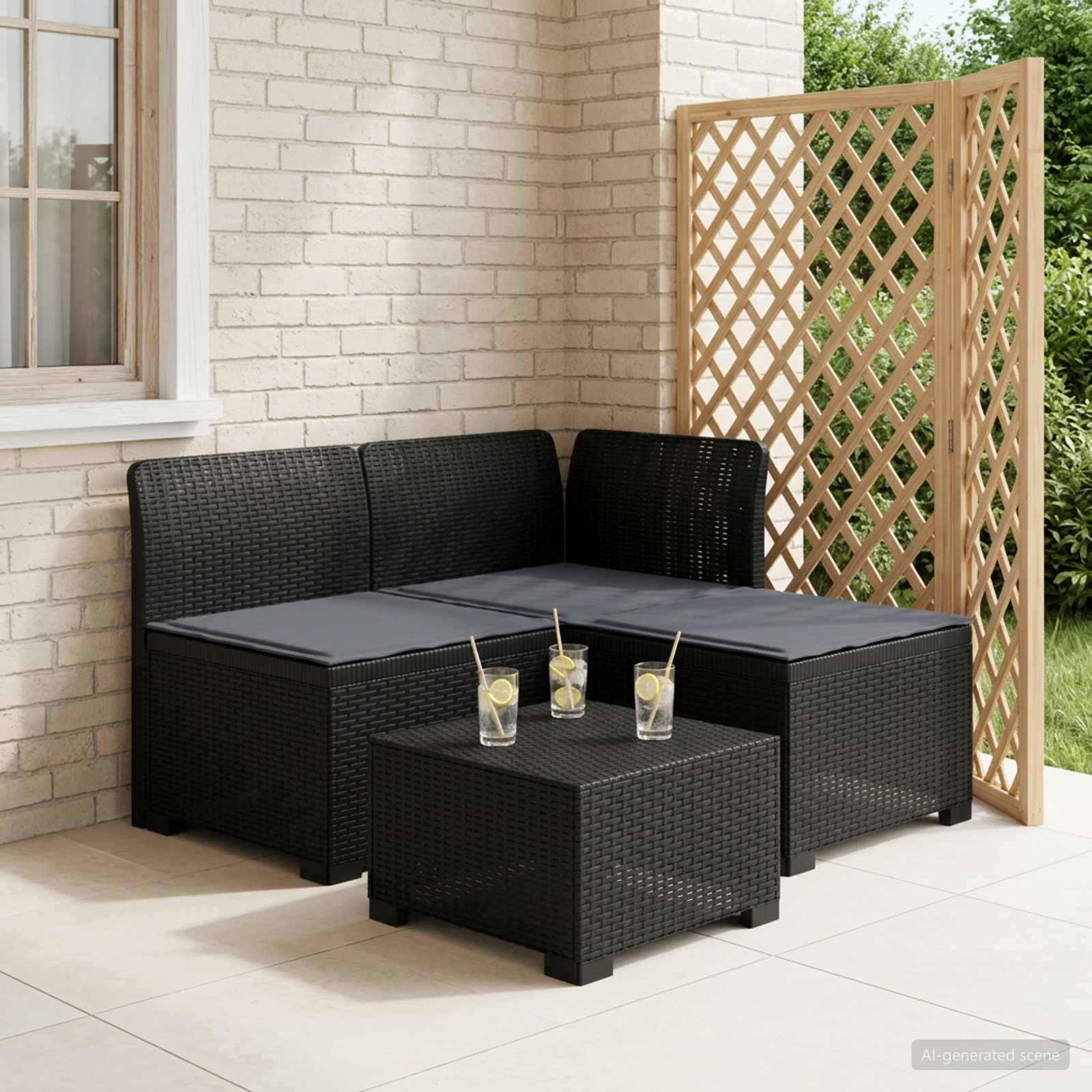 3-zits tuinbank met kussens in rattanlook PP Antraciet is nu te koop bij PeponiXL, paradijselijk wonen!