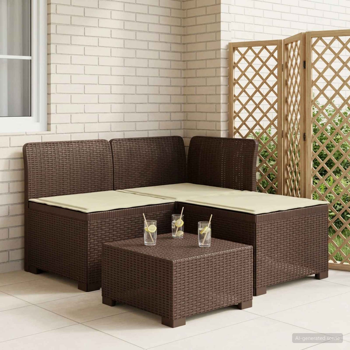 3-zits tuinbank met kussens in rattanlook PP Bruin is nu te koop bij PeponiXL, paradijselijk wonen!