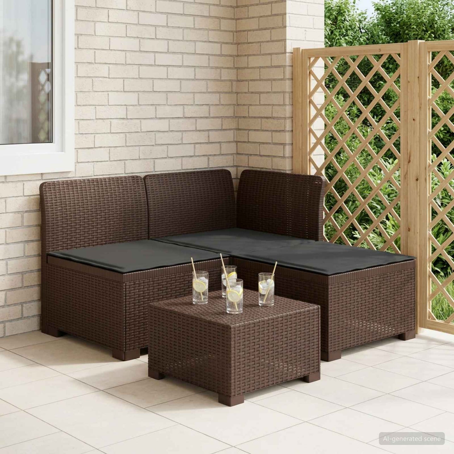 3-zits tuinbank met kussens in rattanlook PP Bruin is nu te koop bij PeponiXL, paradijselijk wonen!