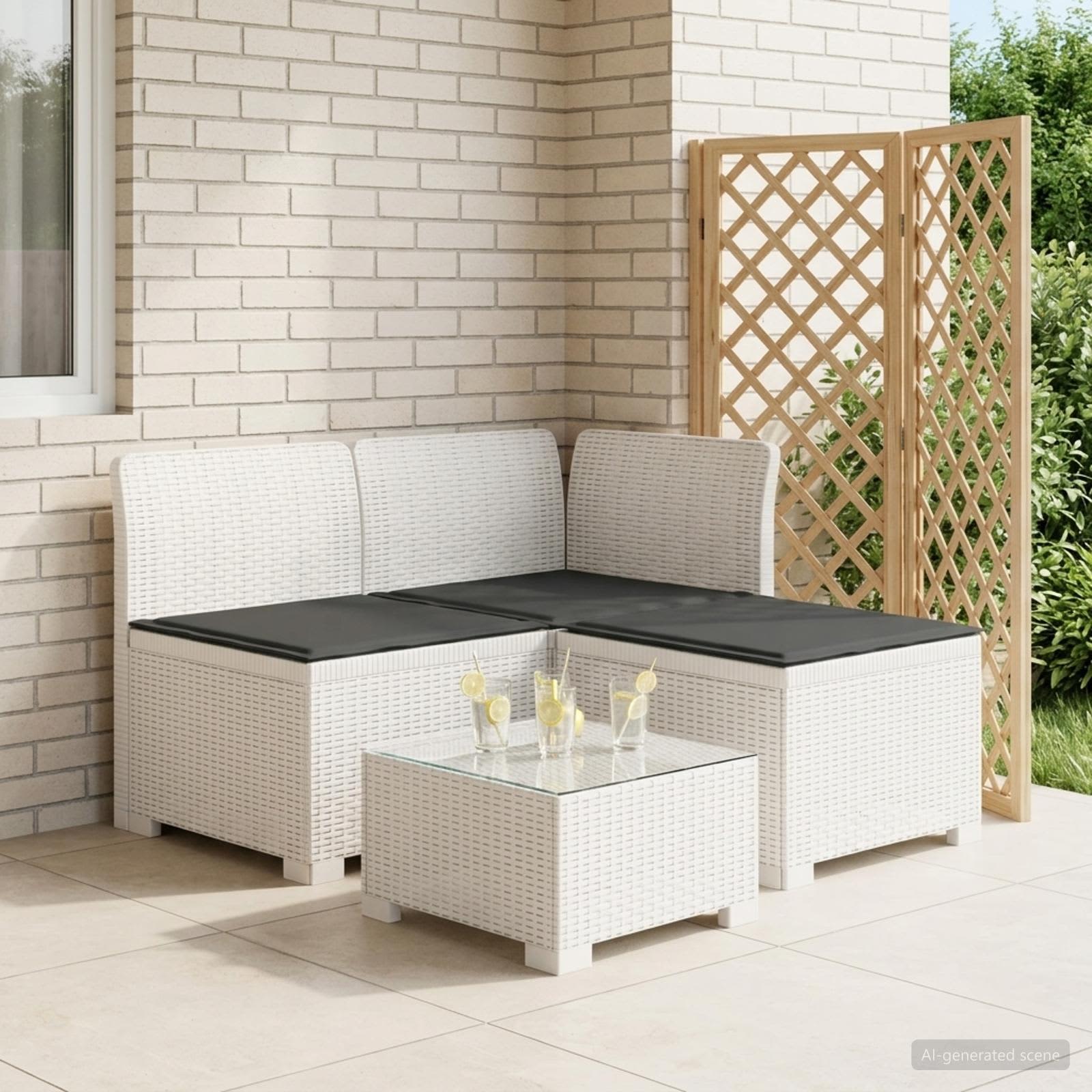 3-zits tuinbank met kussens in rattanlook PP Wit is nu te koop bij PeponiXL, paradijselijk wonen!