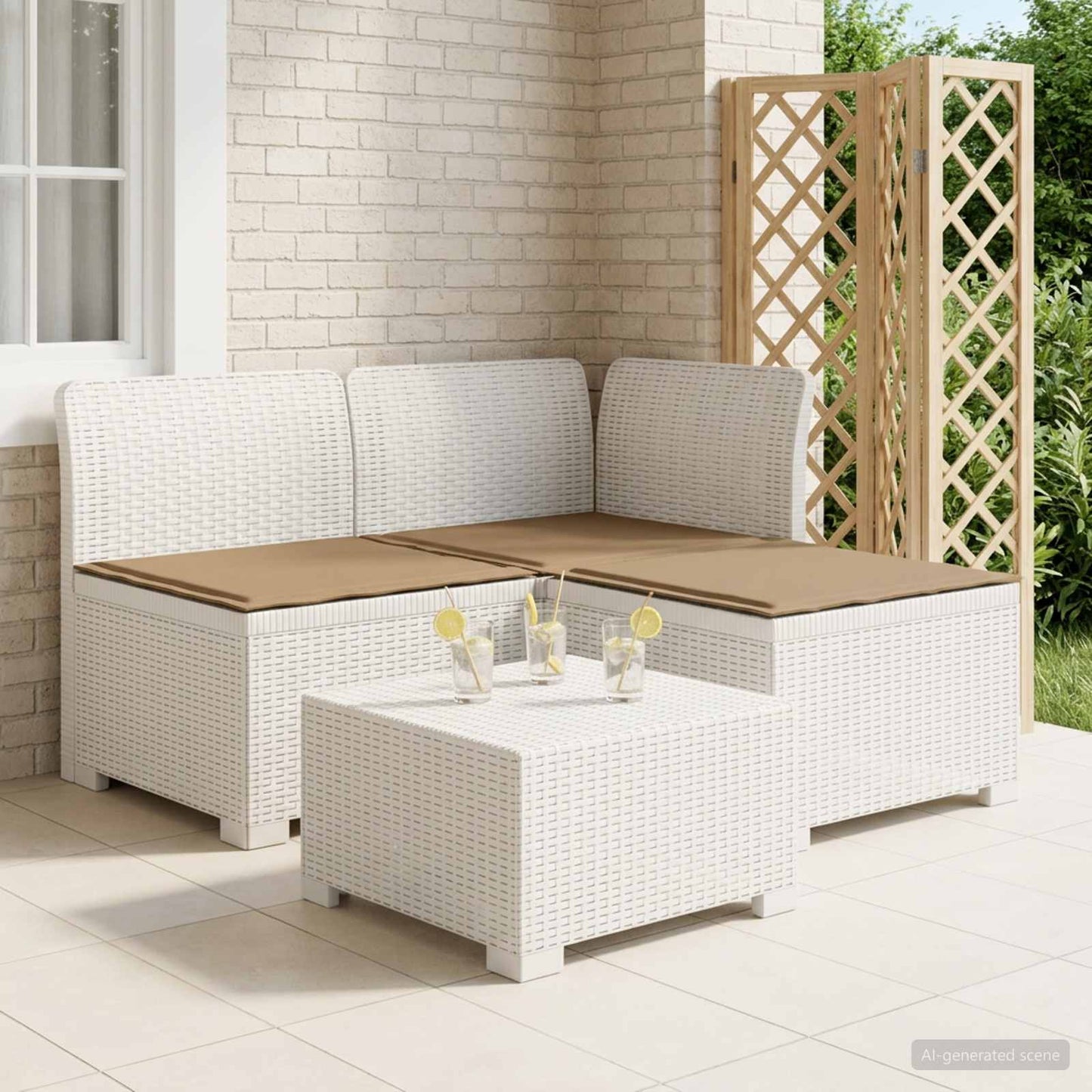 3-zits tuinbank met kussens in rattanlook PP Wit is nu te koop bij PeponiXL, paradijselijk wonen!