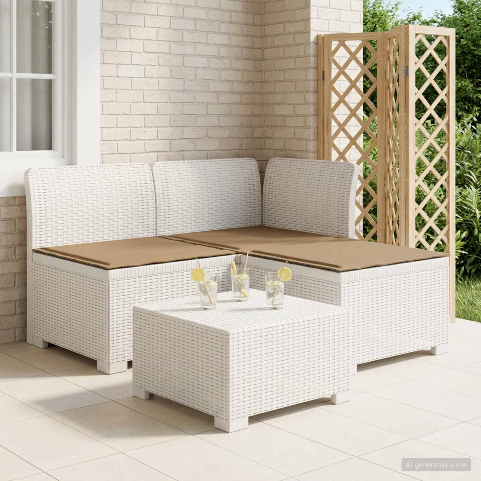 3-zits tuinbank met kussens in rattanlook PP Wit is nu te koop bij PeponiXL, paradijselijk wonen!