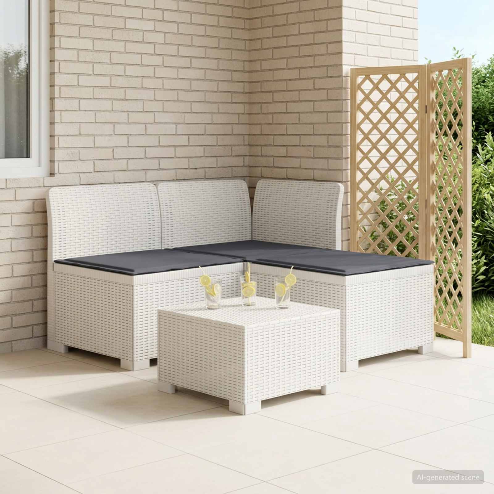 3-zits tuinbank met kussens in rattanlook PP Wit is nu te koop bij PeponiXL, paradijselijk wonen!