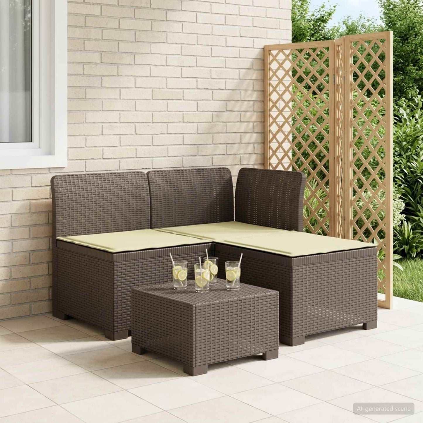 3-zits tuinbank met kussens in rattanlook PP Lichtgrijs is nu te koop bij PeponiXL, paradijselijk wonen!