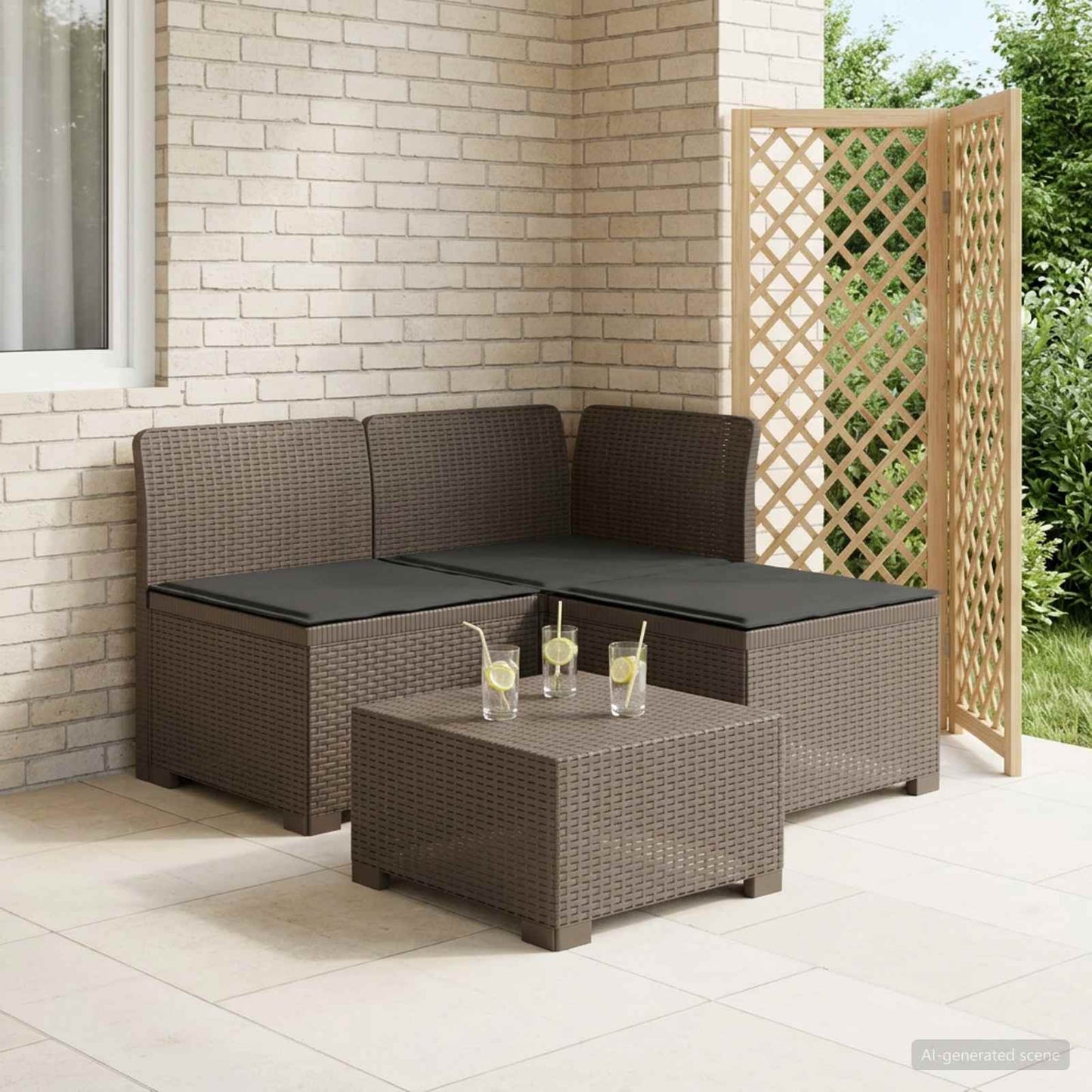 3-zits tuinbank met kussens in rattanlook PP Lichtgrijs is nu te koop bij PeponiXL, paradijselijk wonen!