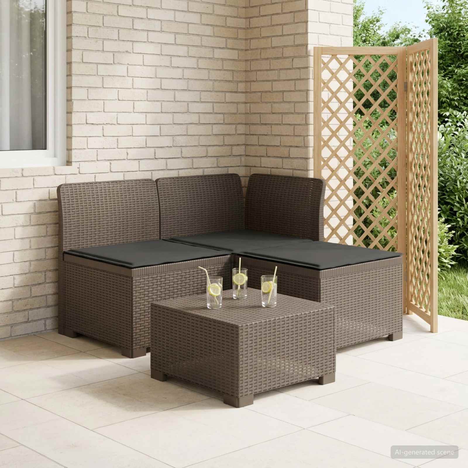 3-zits tuinbank met kussens in rattanlook PP Lichtgrijs is nu te koop bij PeponiXL, paradijselijk wonen!