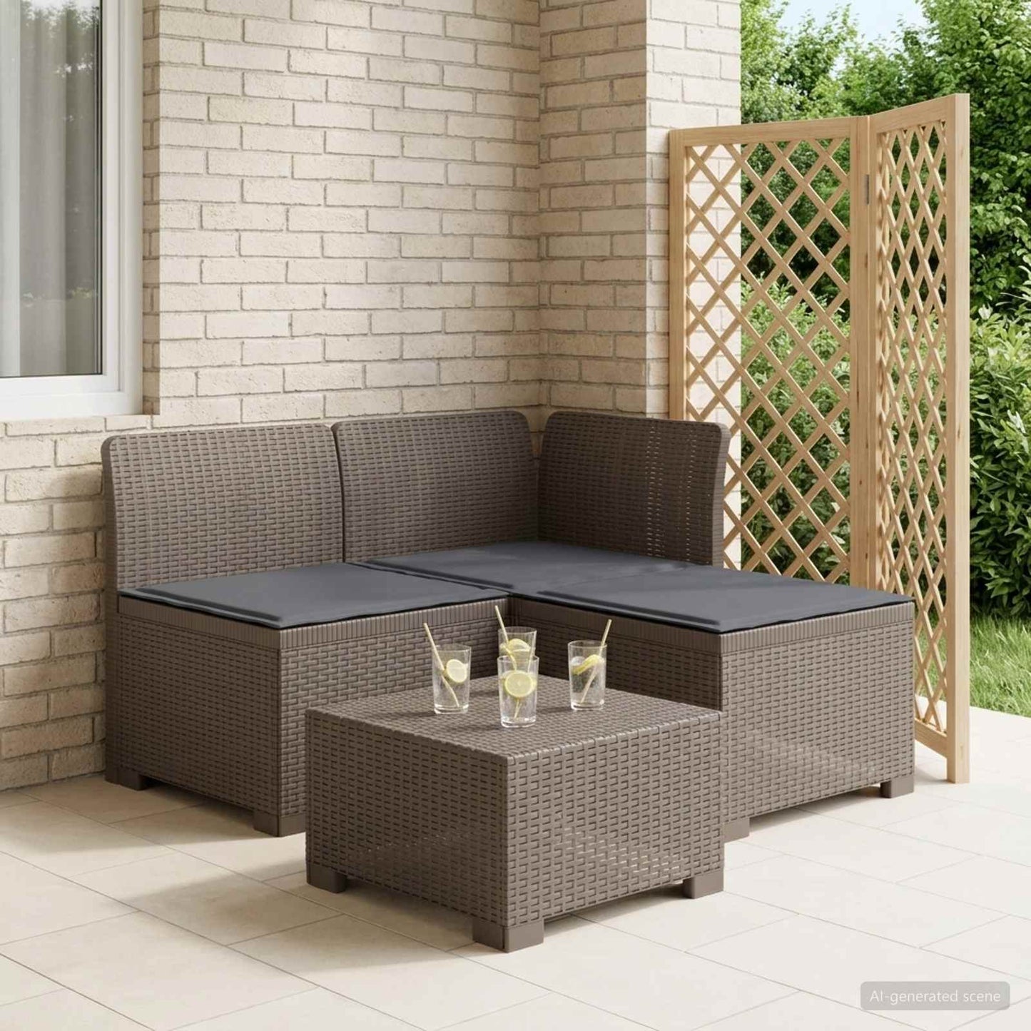 3-zits tuinbank met kussens in rattanlook PP Lichtgrijs is nu te koop bij PeponiXL, paradijselijk wonen!