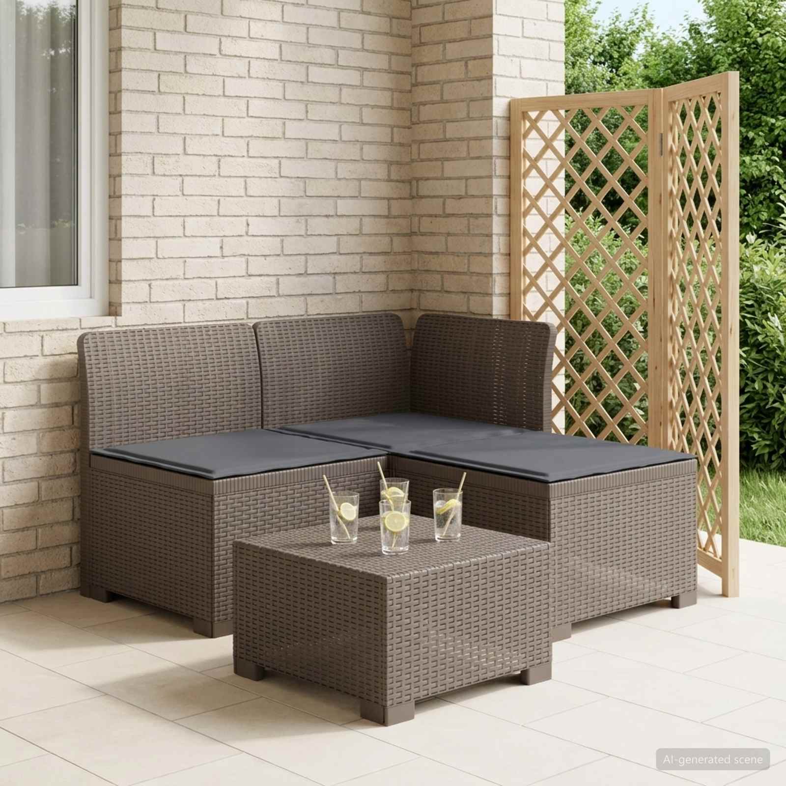 3-zits tuinbank met kussens in rattanlook PP Lichtgrijs is nu te koop bij PeponiXL, paradijselijk wonen!