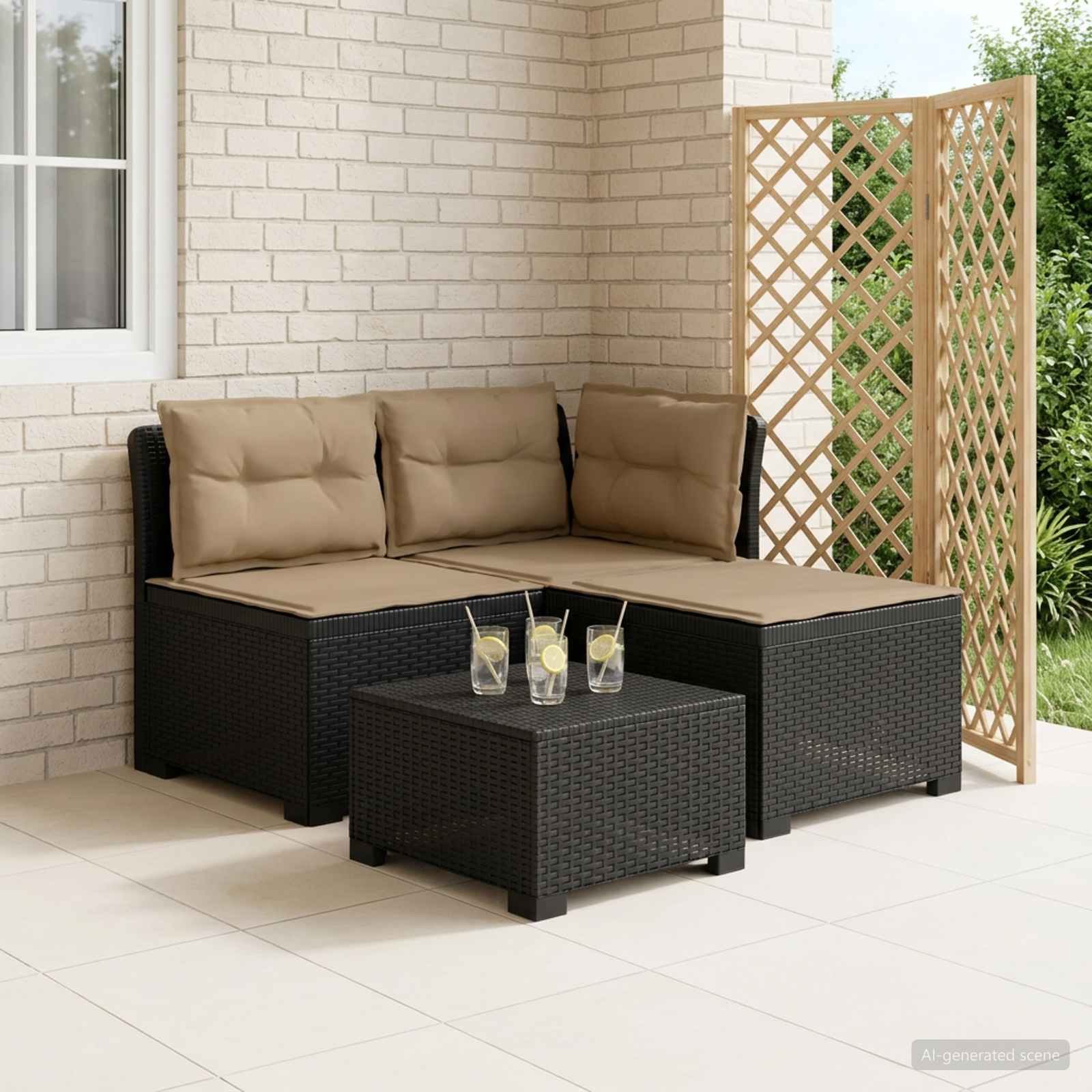 3-zits tuinbank met kussens in rattanlook PP Antraciet is nu te koop bij PeponiXL, paradijselijk wonen!