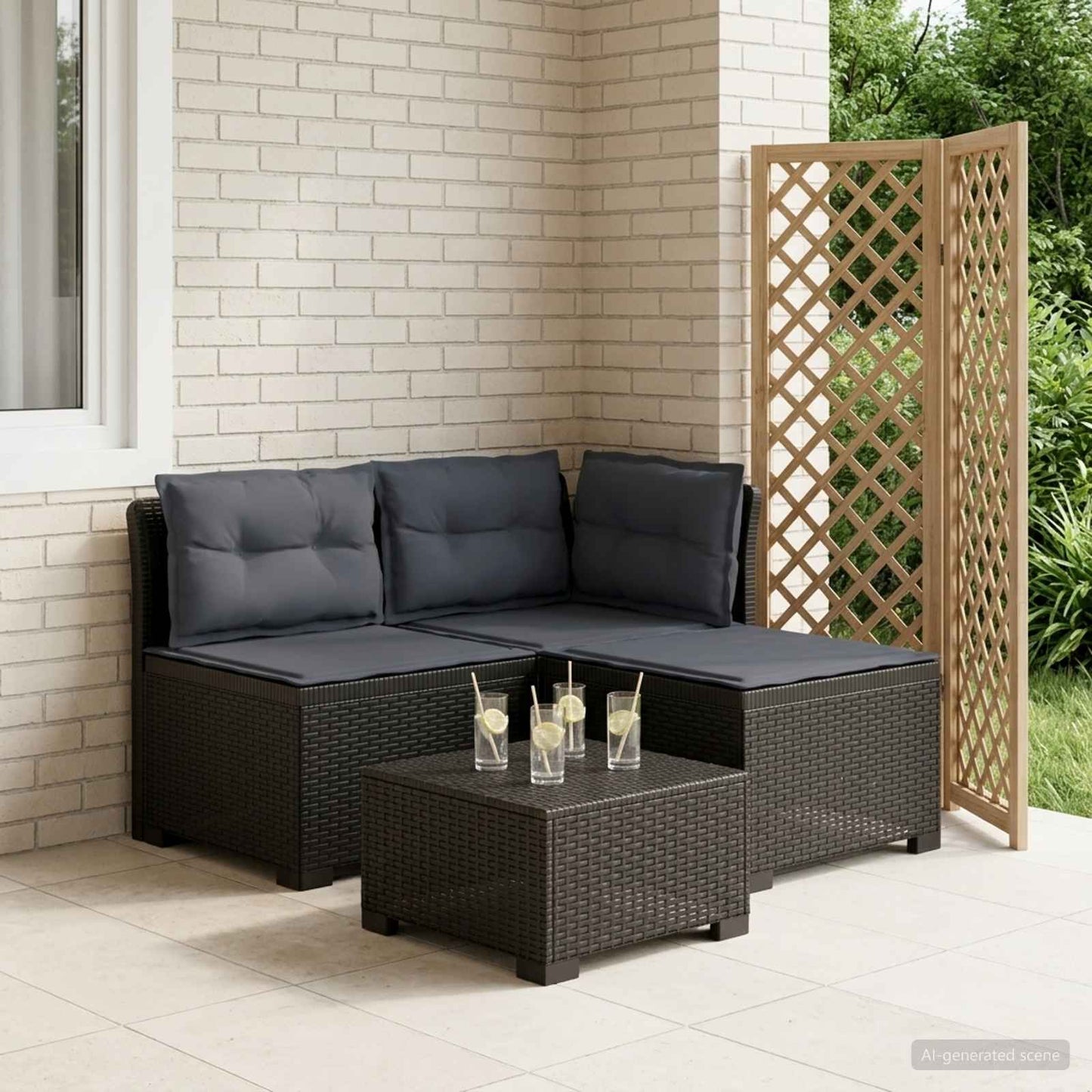 3-zits tuinbank met kussens in rattanlook PP Antraciet is nu te koop bij PeponiXL, paradijselijk wonen!