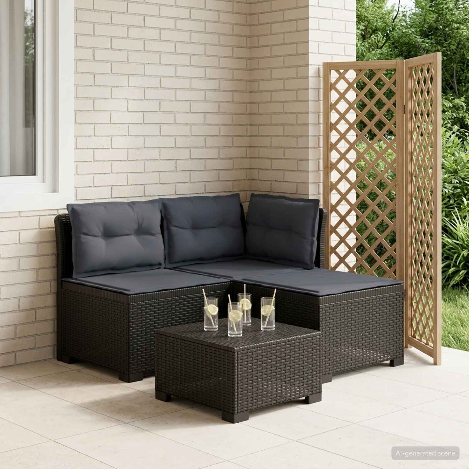 3-zits tuinbank met kussens in rattanlook PP Antraciet is nu te koop bij PeponiXL, paradijselijk wonen!