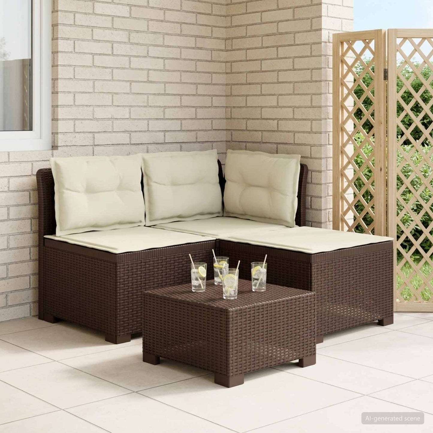3-zits tuinbank met kussens in rattanlook PP Bruin is nu te koop bij PeponiXL, paradijselijk wonen!
