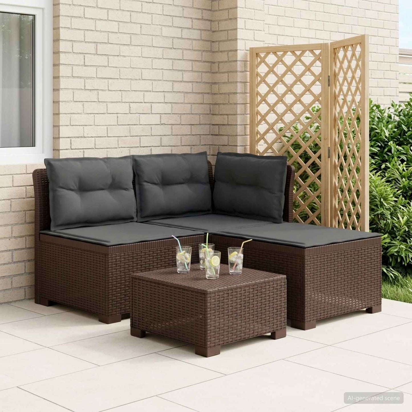 3-zits tuinbank met kussens in rattanlook PP Bruin is nu te koop bij PeponiXL, paradijselijk wonen!