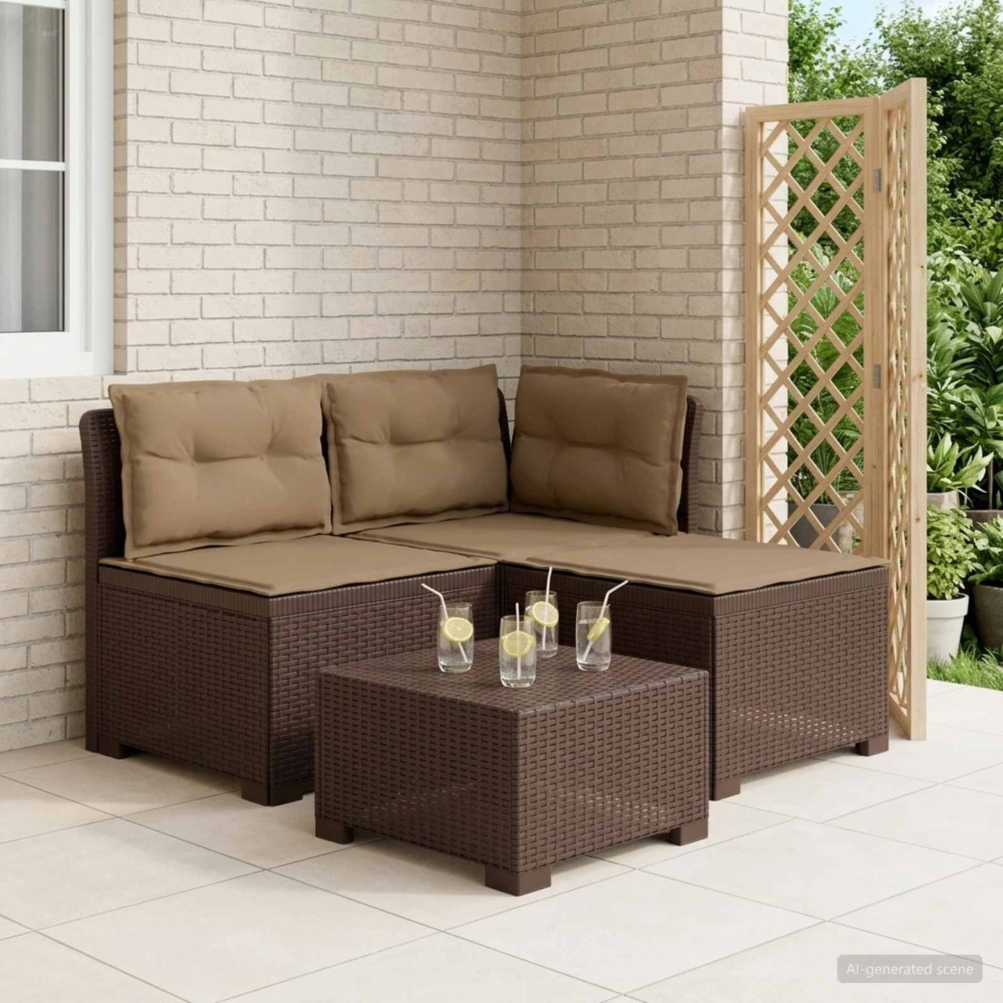 3-zits tuinbank met kussens in rattanlook PP Bruin is nu te koop bij PeponiXL, paradijselijk wonen!