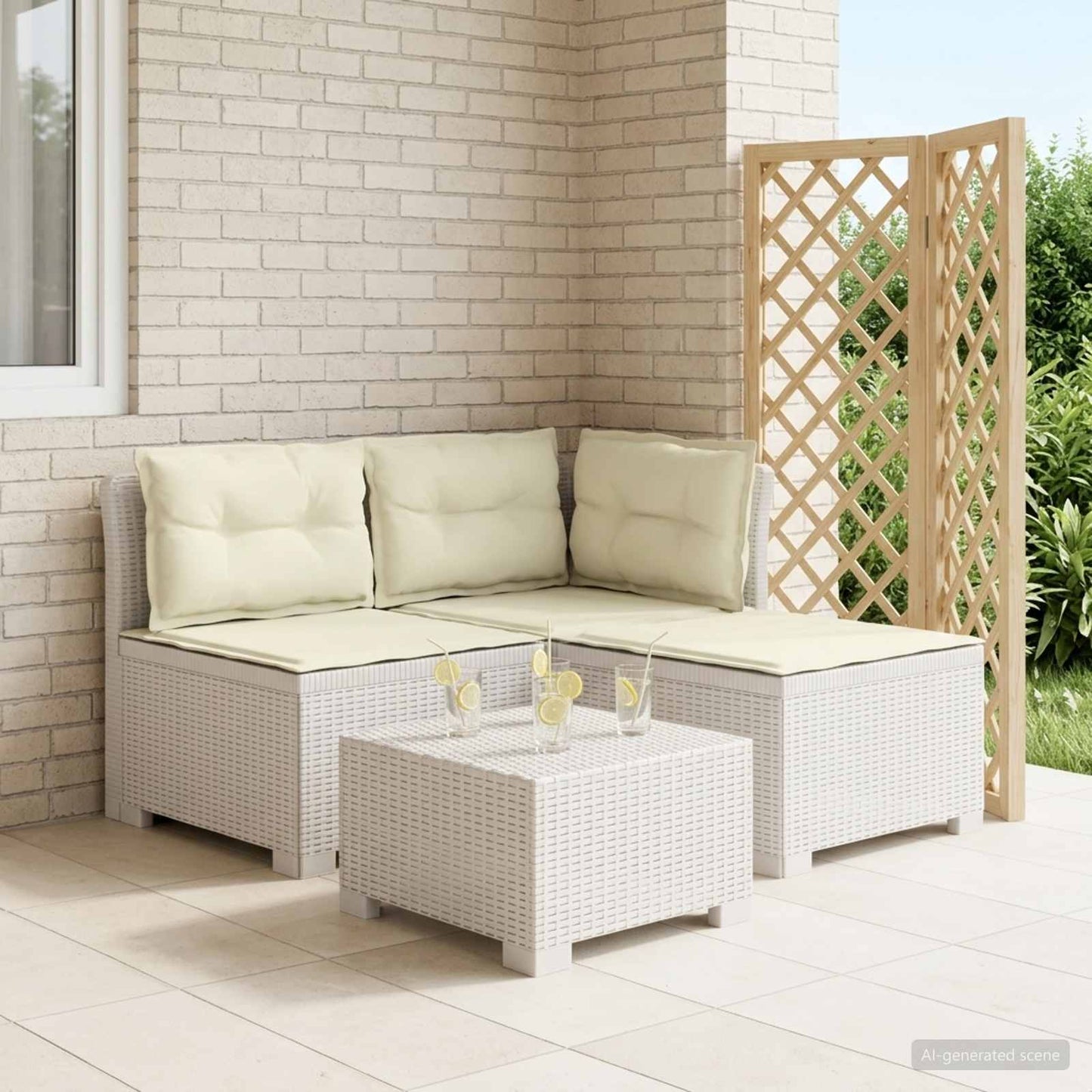 3-zits tuinbank met kussens in rattanlook PP Wit is nu te koop bij PeponiXL, paradijselijk wonen!