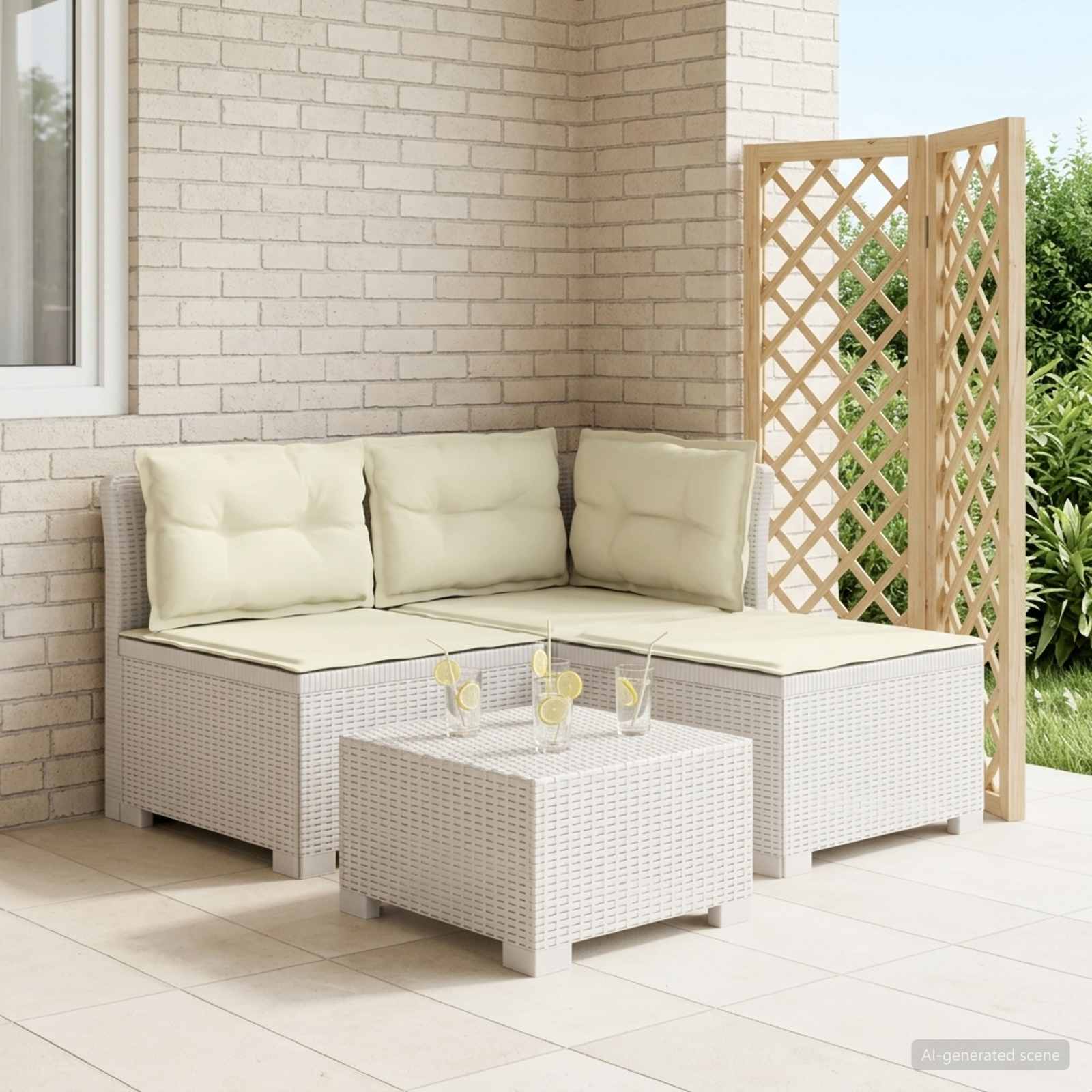 3-zits tuinbank met kussens in rattanlook PP Wit is nu te koop bij PeponiXL, paradijselijk wonen!