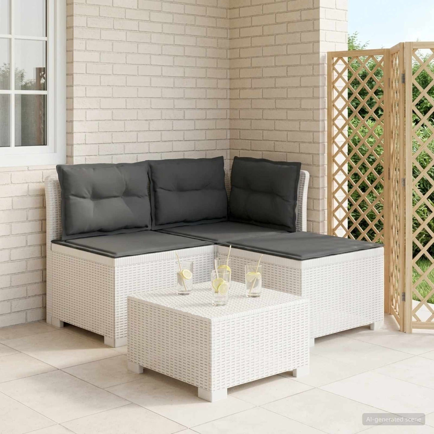 3-zits tuinbank met kussens in rattanlook PP Wit is nu te koop bij PeponiXL, paradijselijk wonen!