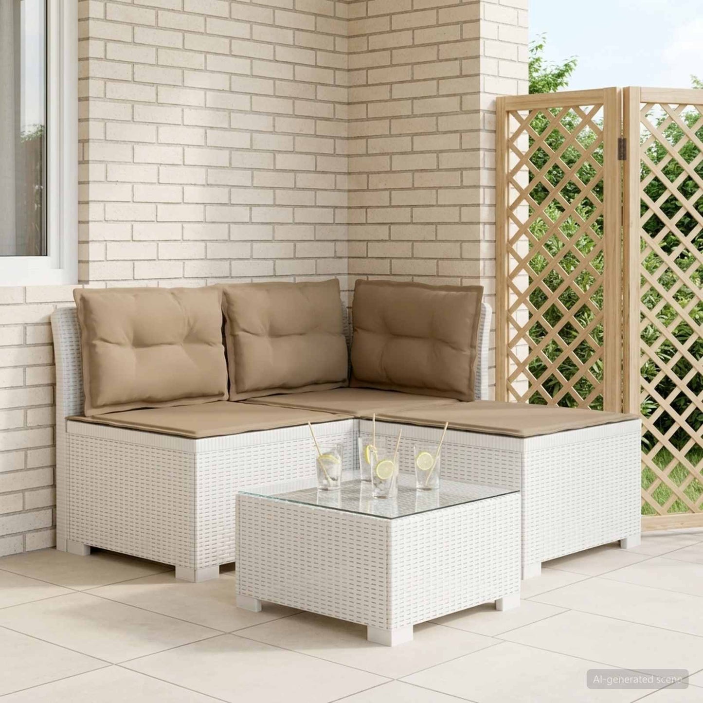 3-zits tuinbank met kussens in rattanlook PP Wit is nu te koop bij PeponiXL, paradijselijk wonen!