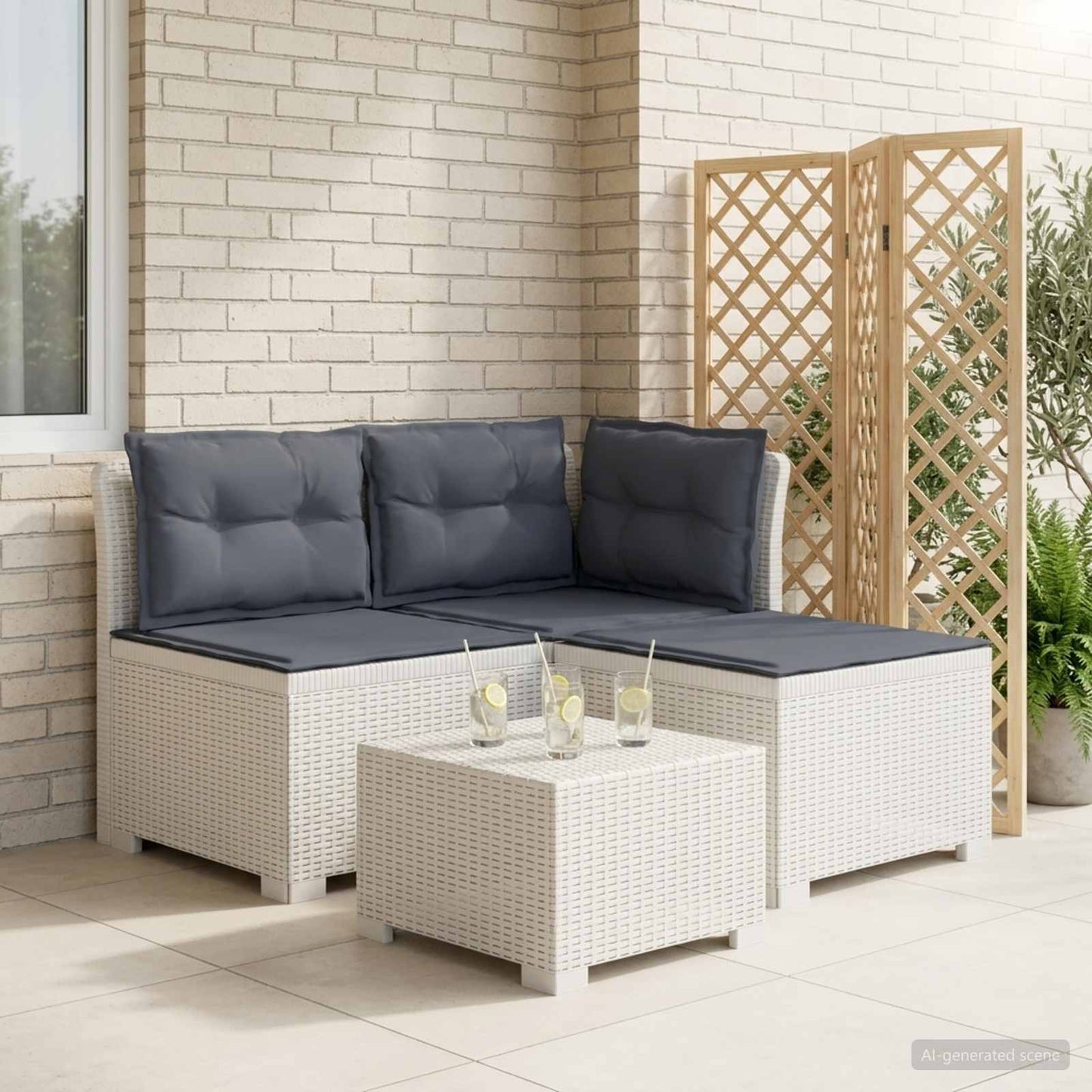 3-zits tuinbank met kussens in rattanlook PP Wit is nu te koop bij PeponiXL, paradijselijk wonen!