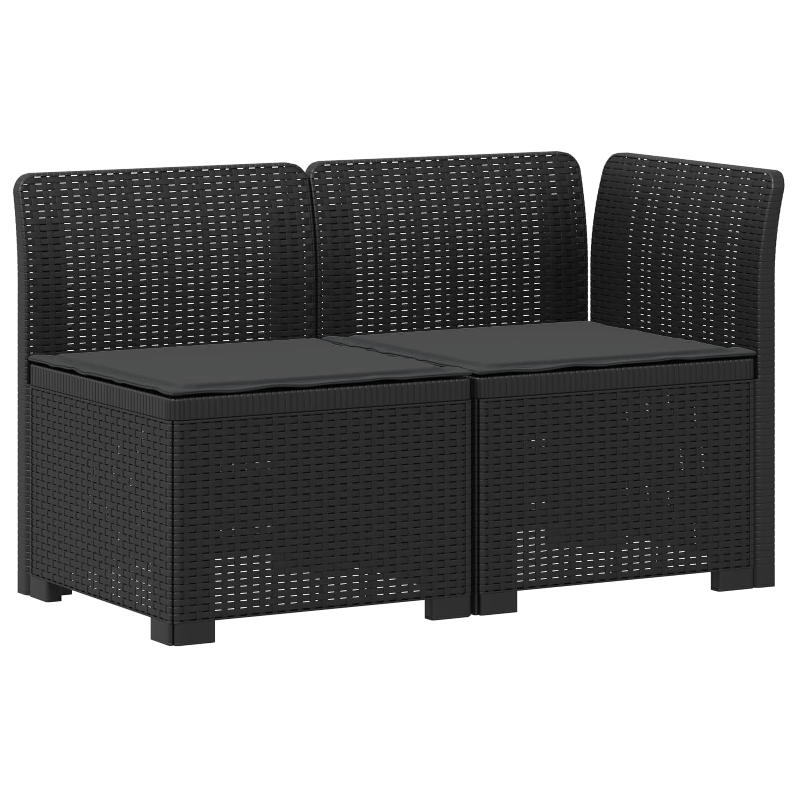 Tweedelige Tuinbank met Kussens Rattan Look PP Antraciet is nu te koop bij PeponiXL, paradijselijk wonen!