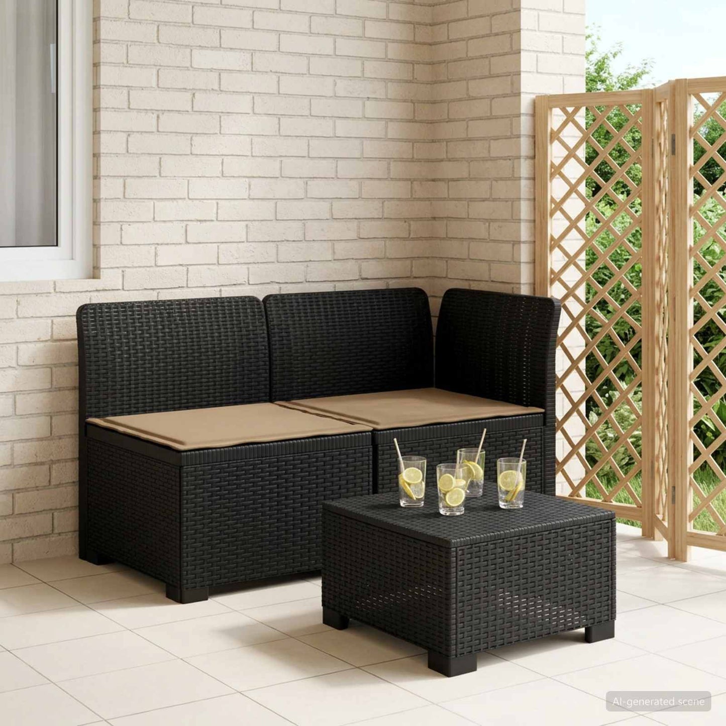 Tweedelige Tuinbank met Kussens Rattan Look PP Antraciet is nu te koop bij PeponiXL, paradijselijk wonen!